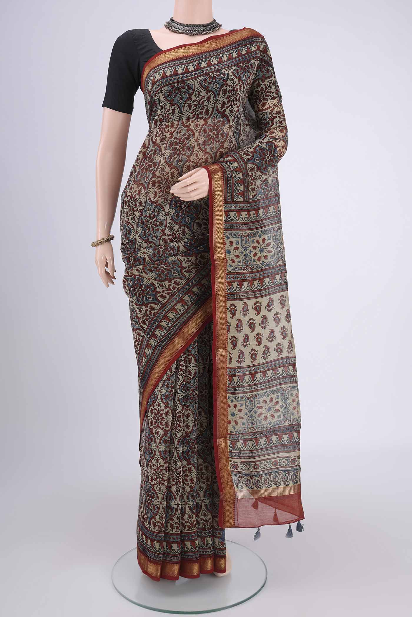 Beige Chanderi Silk Cotton Saree