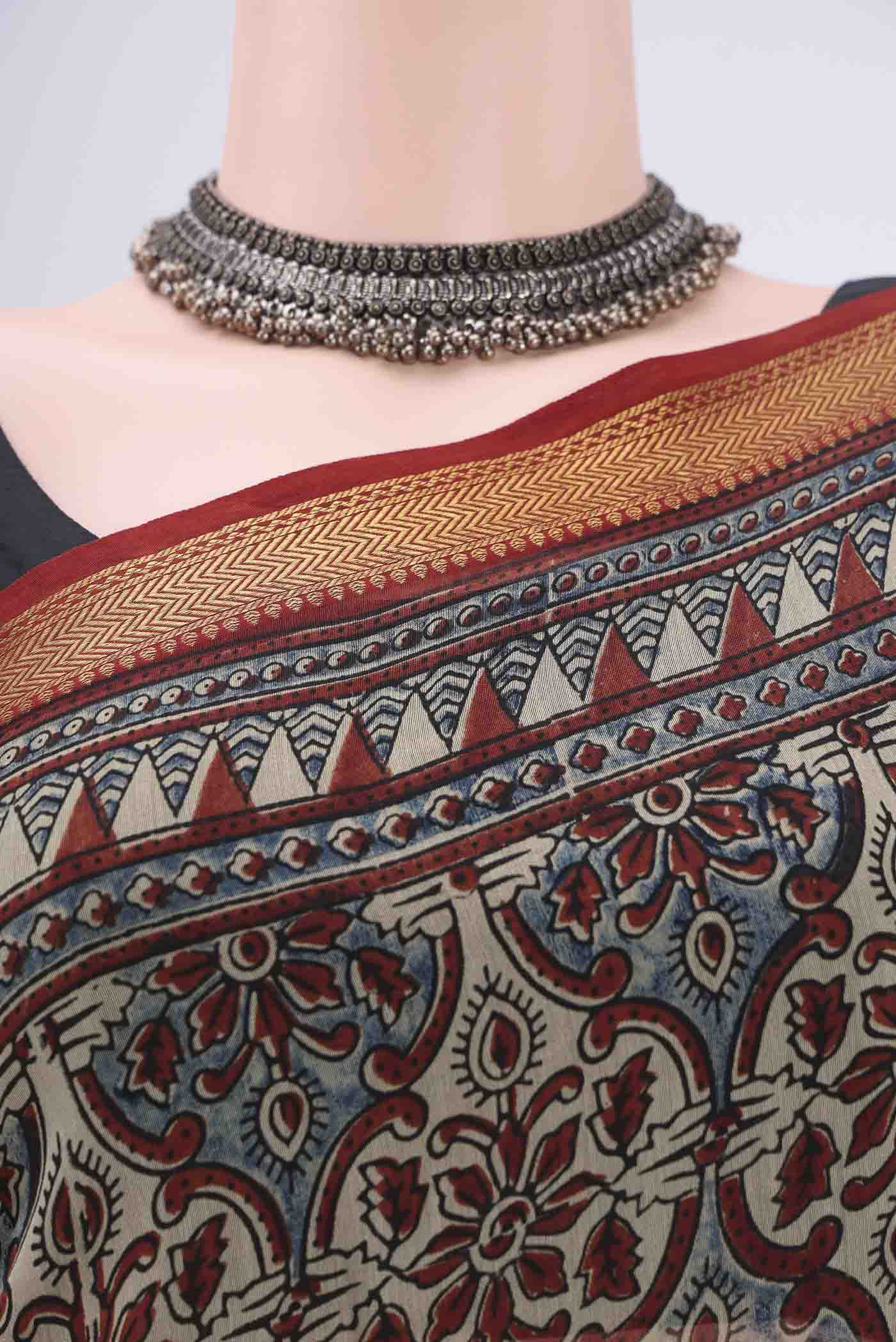 Beige Chanderi Silk Cotton Saree - Image 2