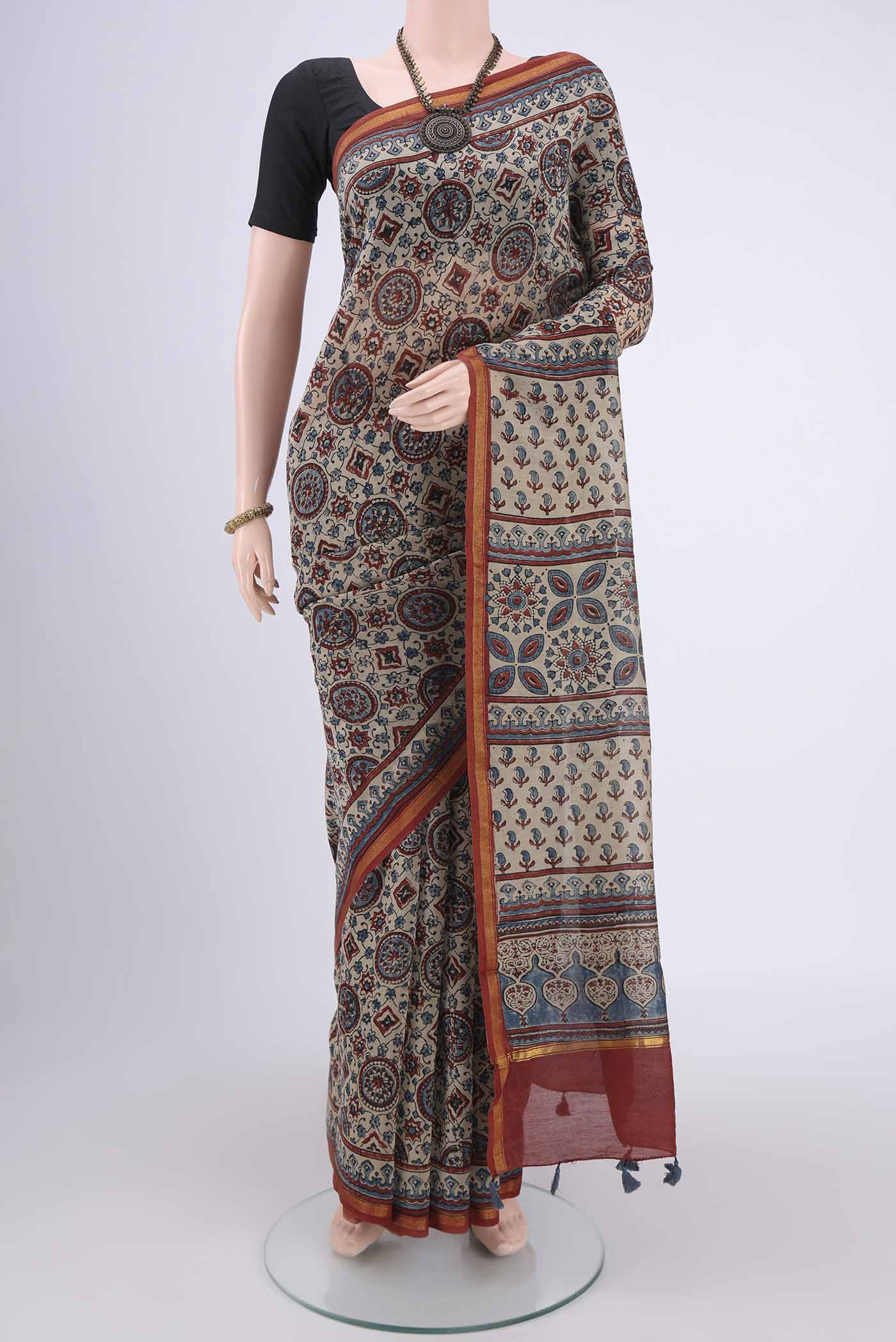 Beige Chanderi Silk Cotton Saree