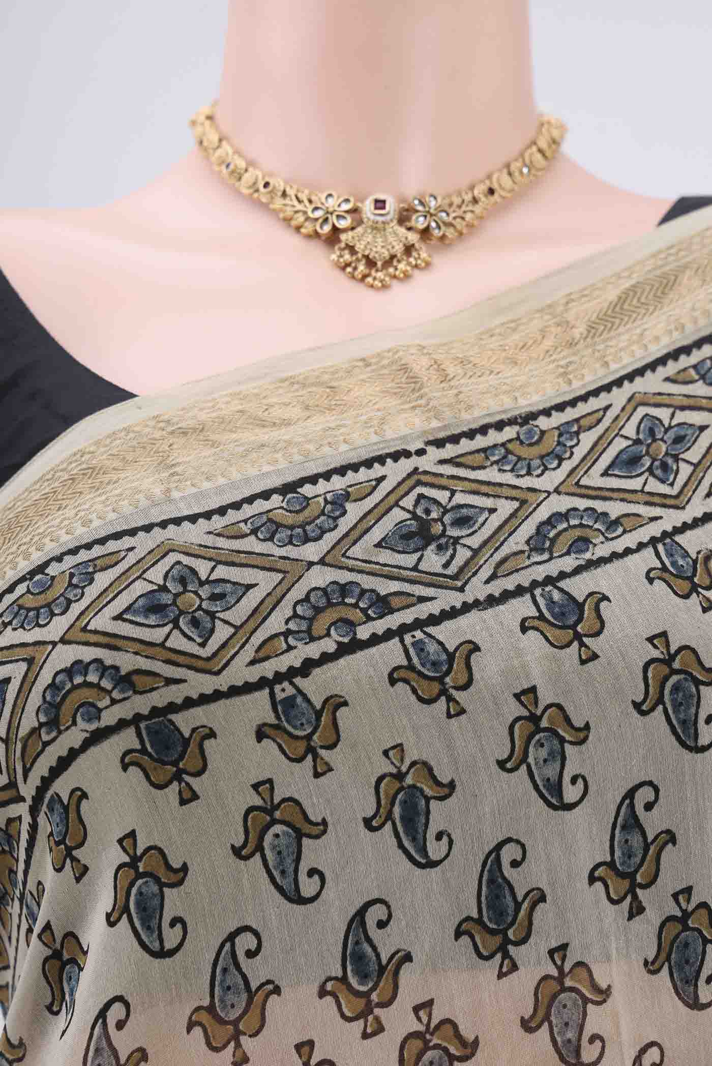 Beige Chanderi Silk Cotton Saree - Image 2