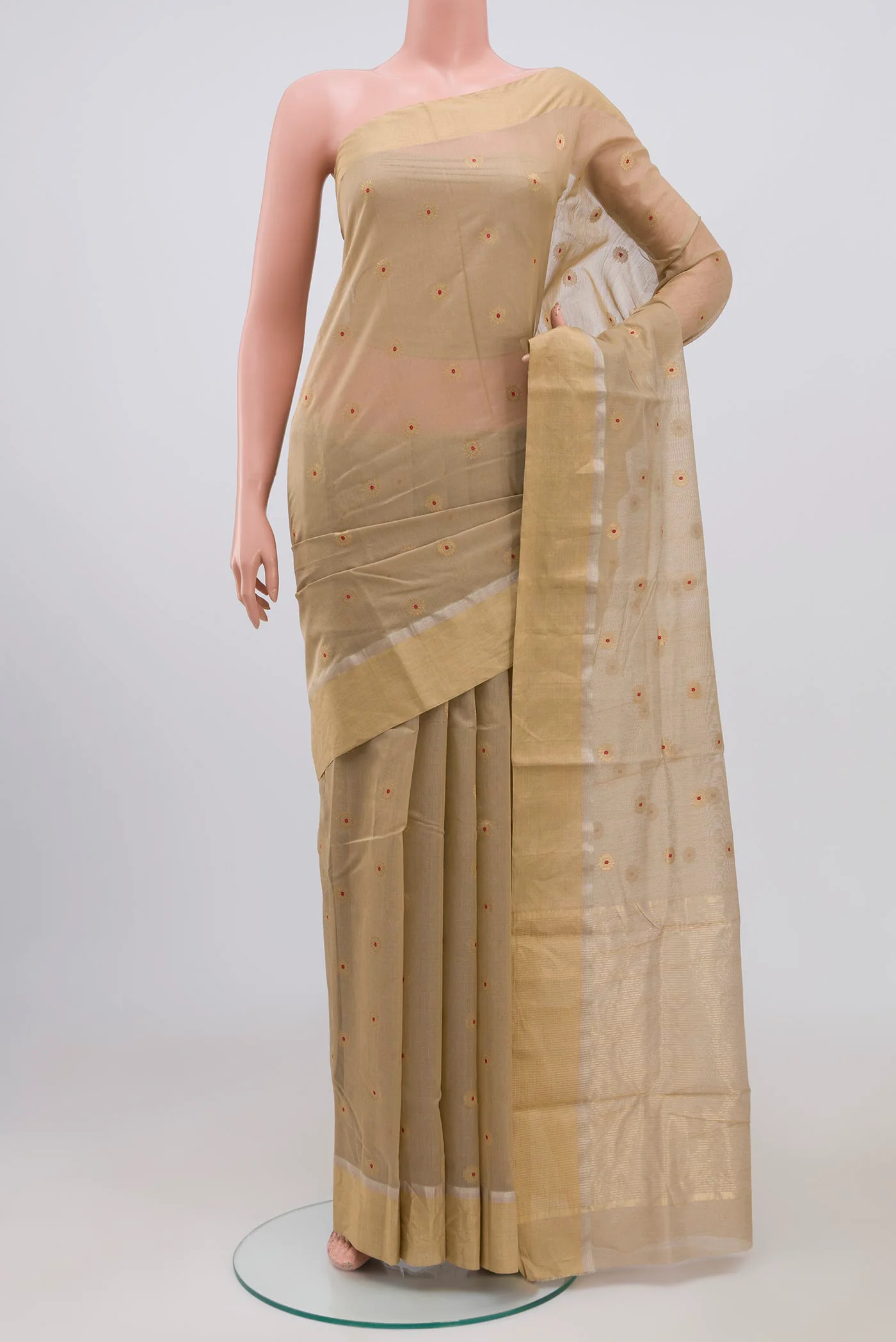 Beige Chanderi Silk Cotton Saree