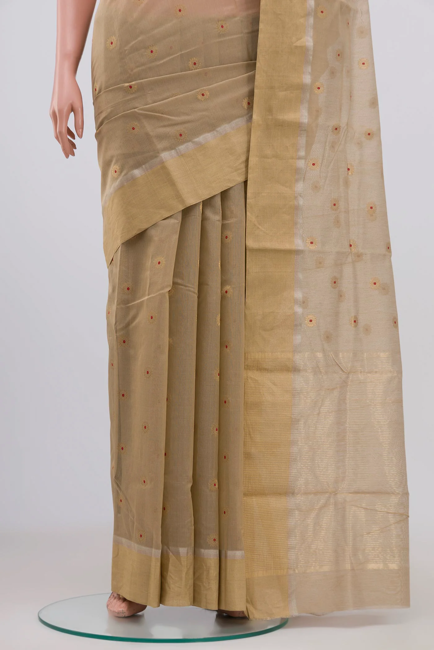 Beige Chanderi Silk Cotton Saree - Image 3