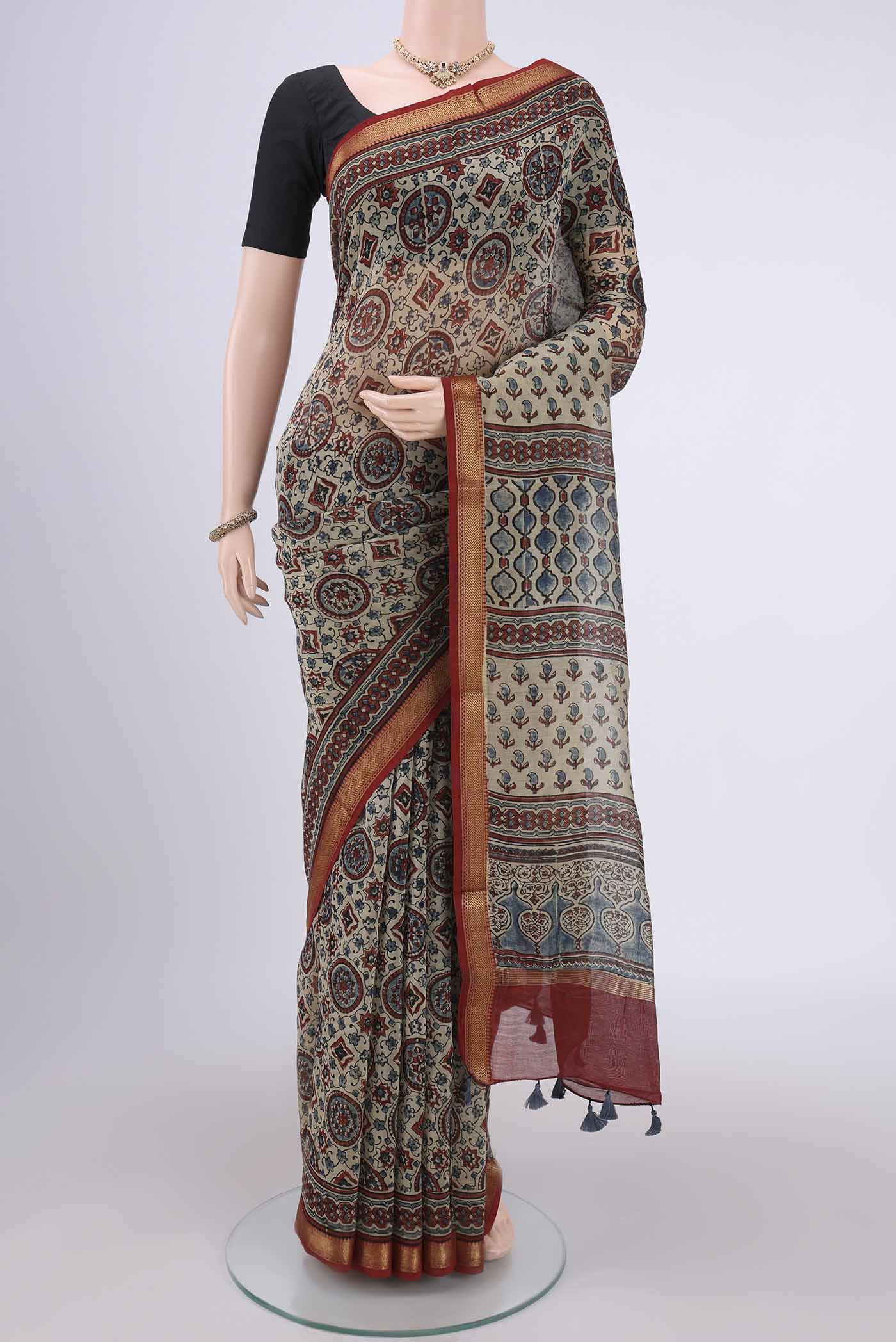 Beige Chanderi Silk Cotton Saree