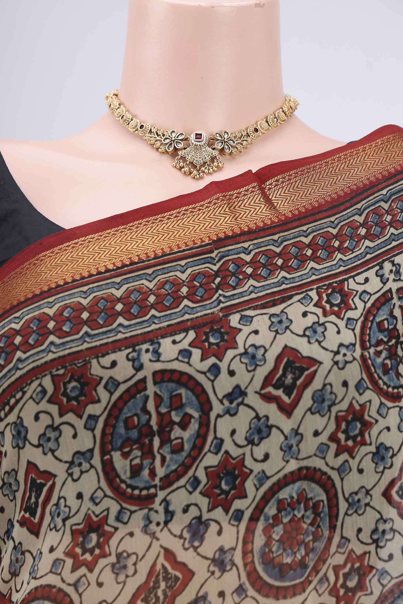 Beige Chanderi Silk Cotton Saree - Image 2