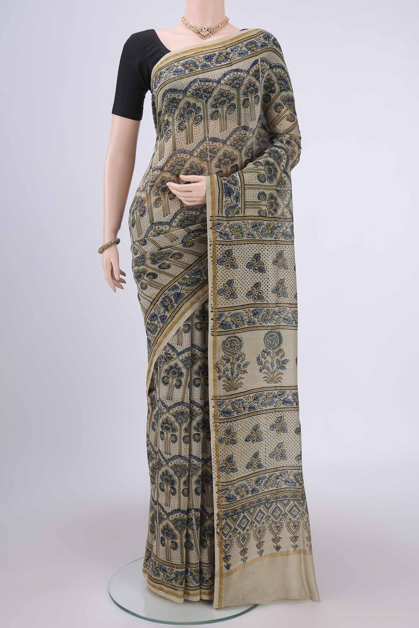 Beige Chanderi Silk Cotton Saree