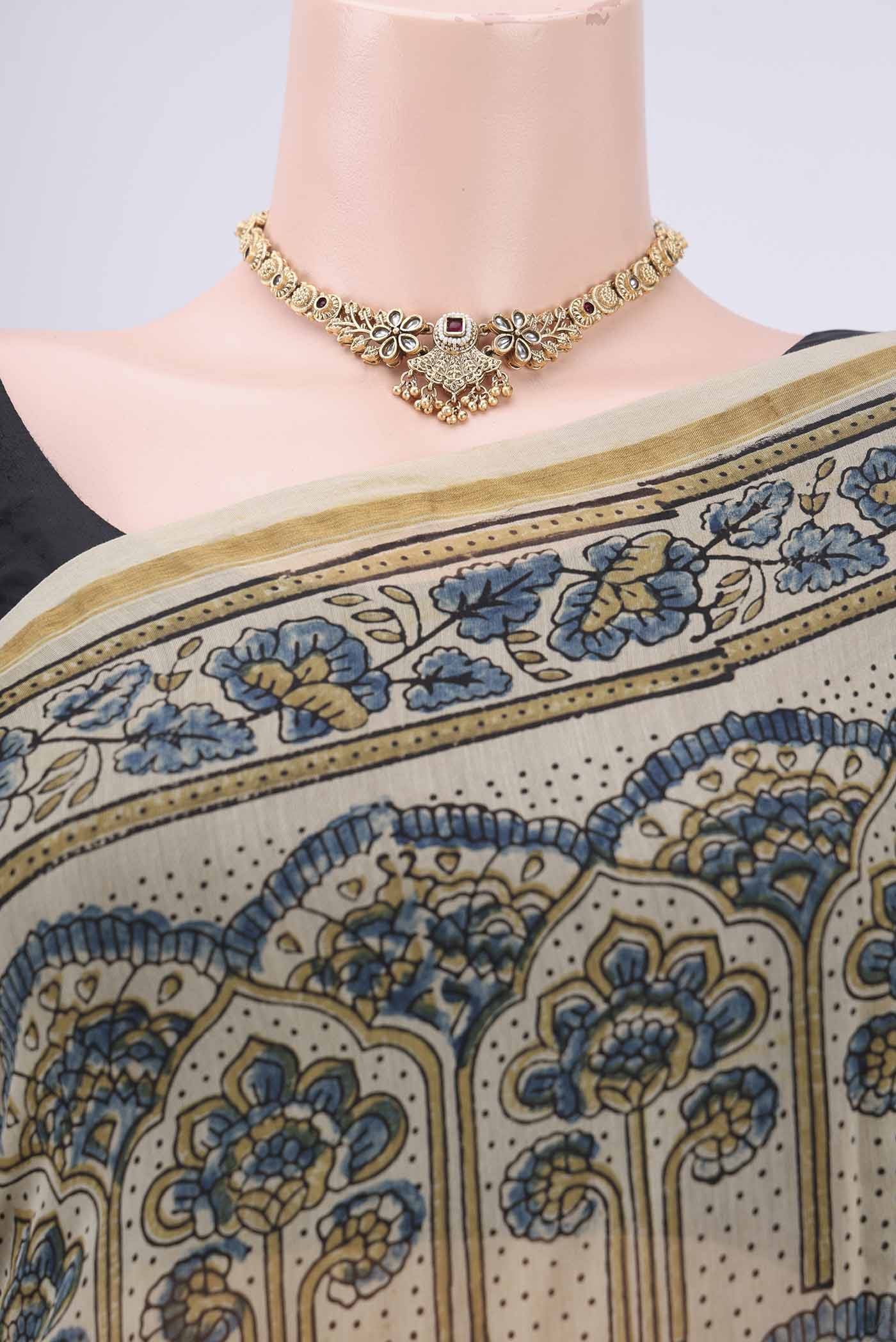 Beige Chanderi Silk Cotton Saree - Image 2