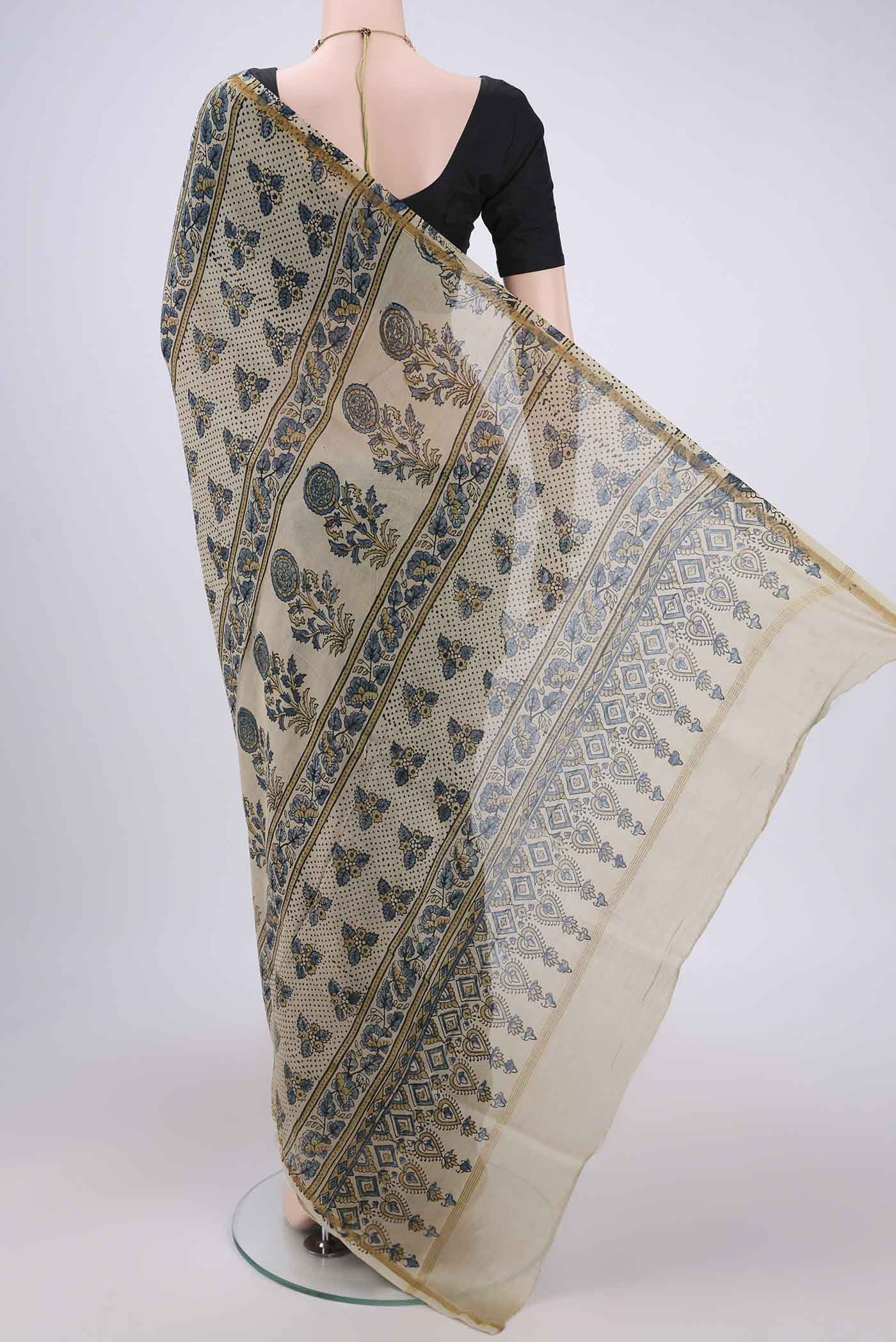 Beige Chanderi Silk Cotton Saree - Image 3