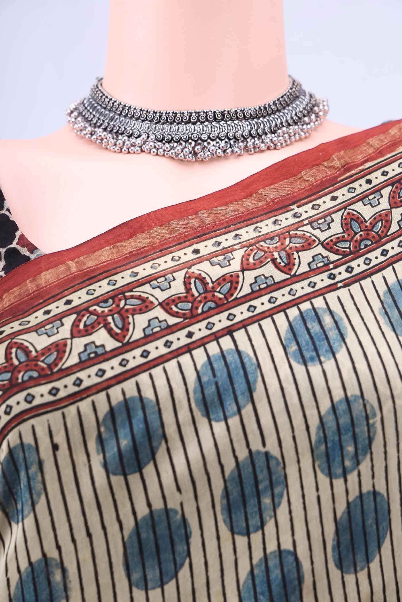 Beige Chanderi Silk Cotton Saree - Image 3