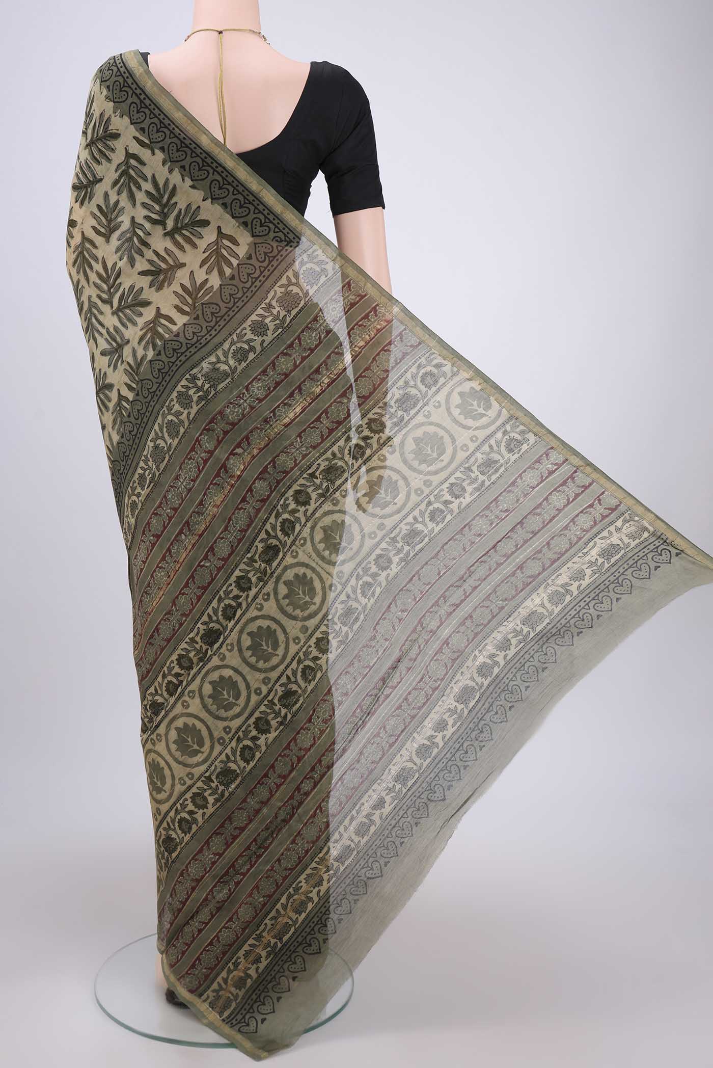 Beige Chanderi Silk Cotton Saree - Image 3