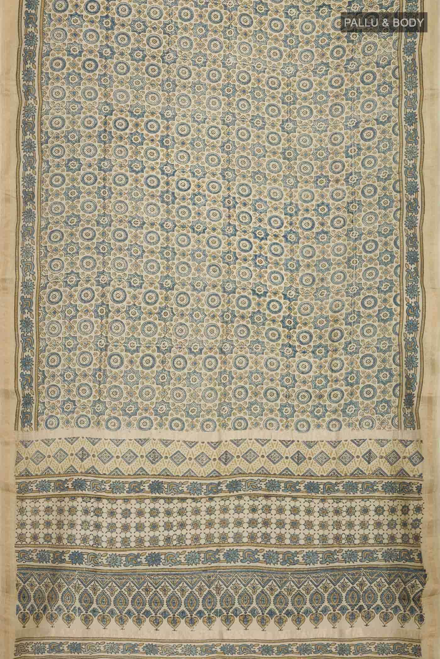 Beige Chanderi Silk Cotton Saree - Image 2