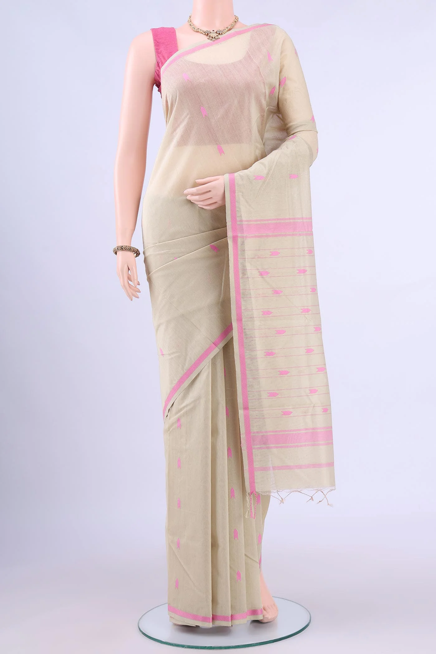 Beige Chanderi Silk Saree
