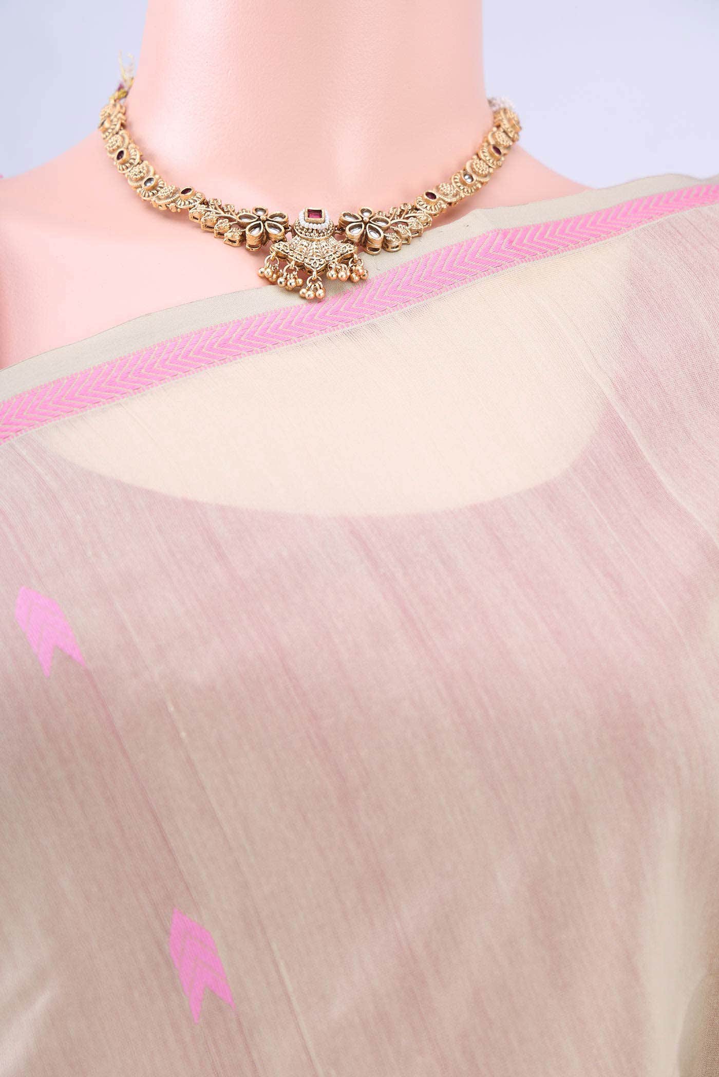Beige Chanderi Silk Saree - Image 3