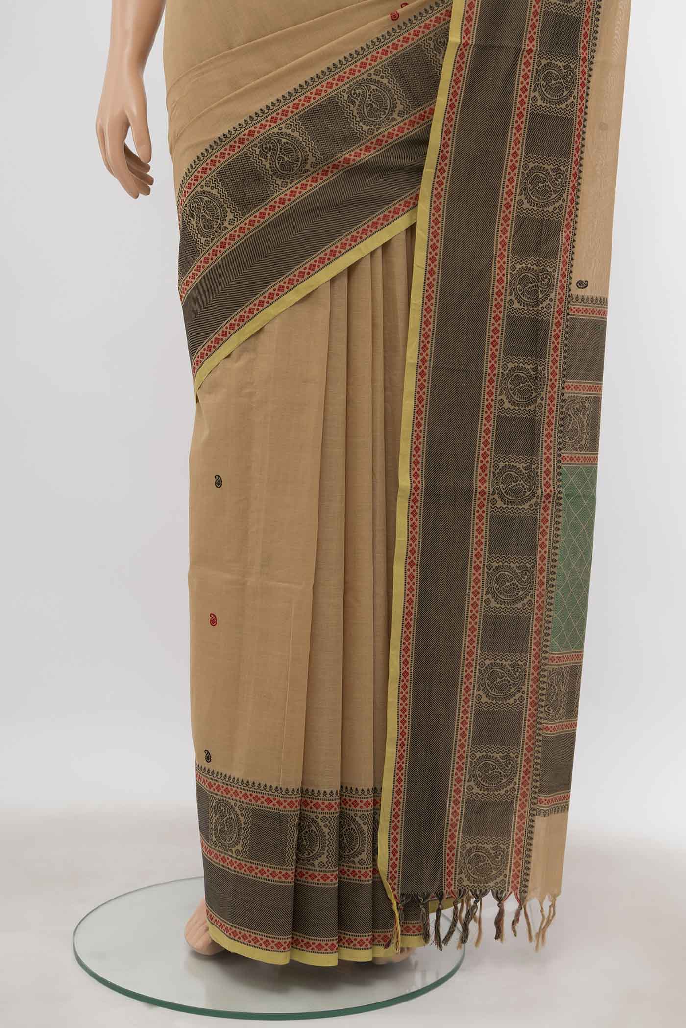Beige Chettinad Cotton Saree - Image 3