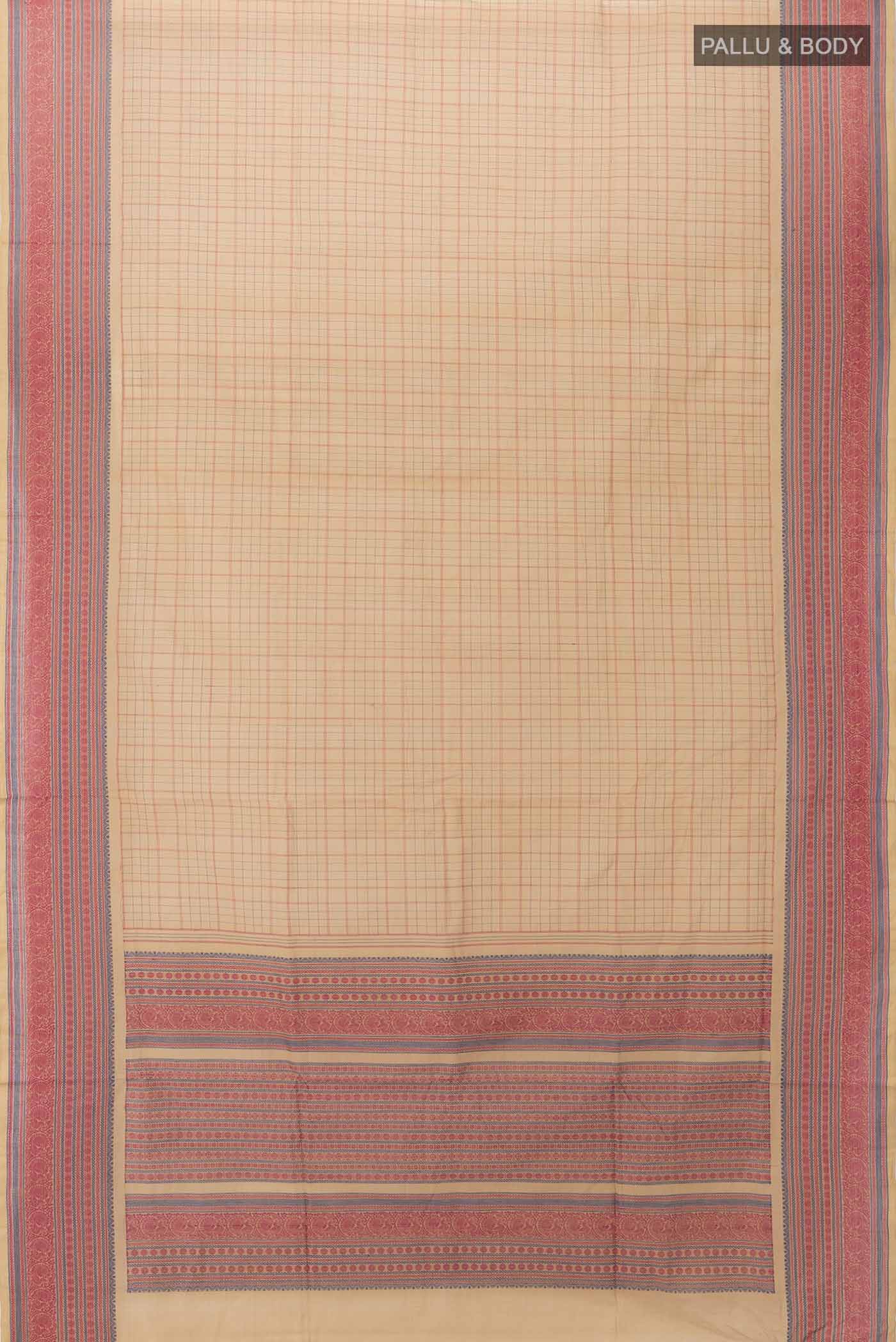 Beige Chettinad Cotton Saree - Image 5