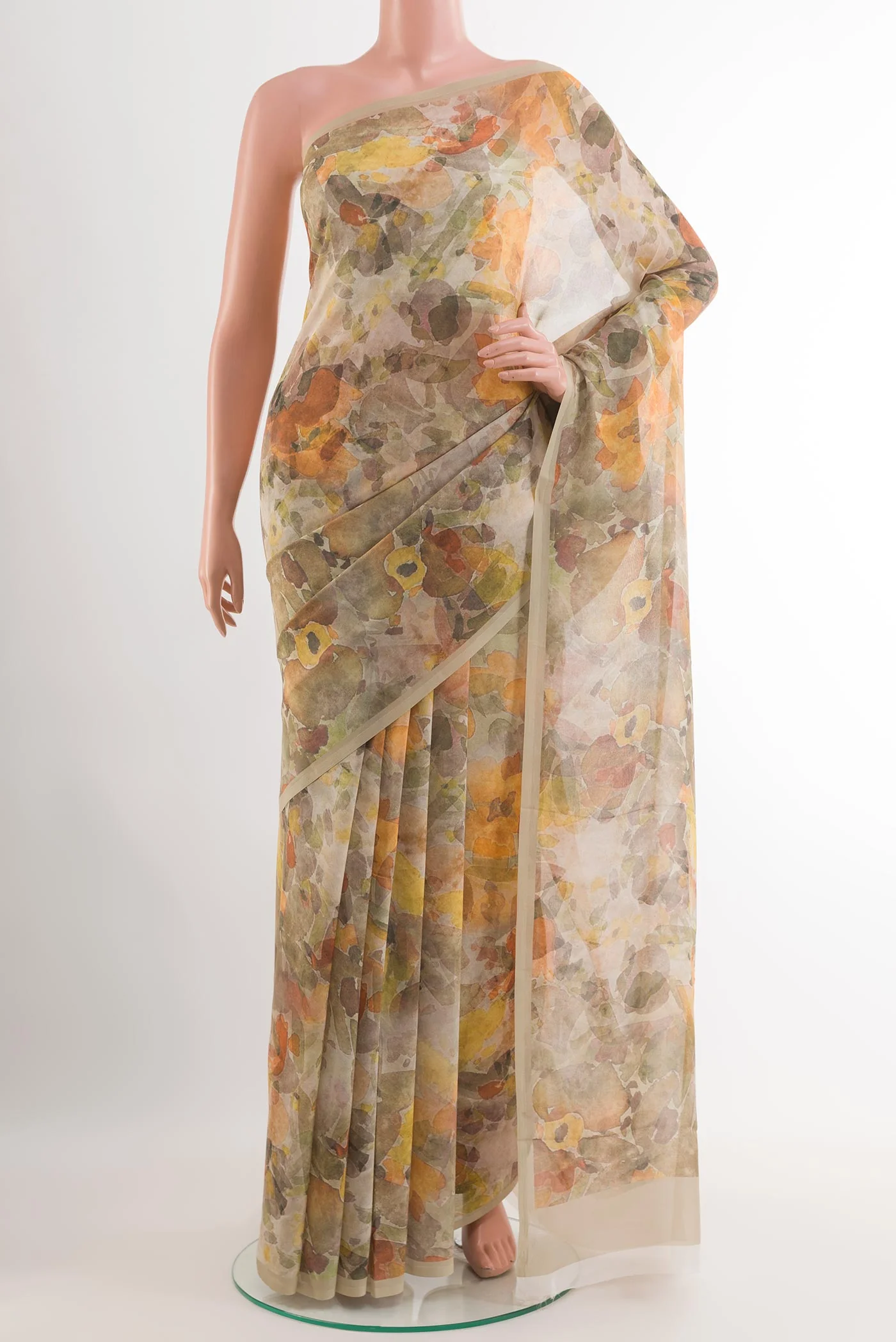 Beige Mysore Chiffon Saree