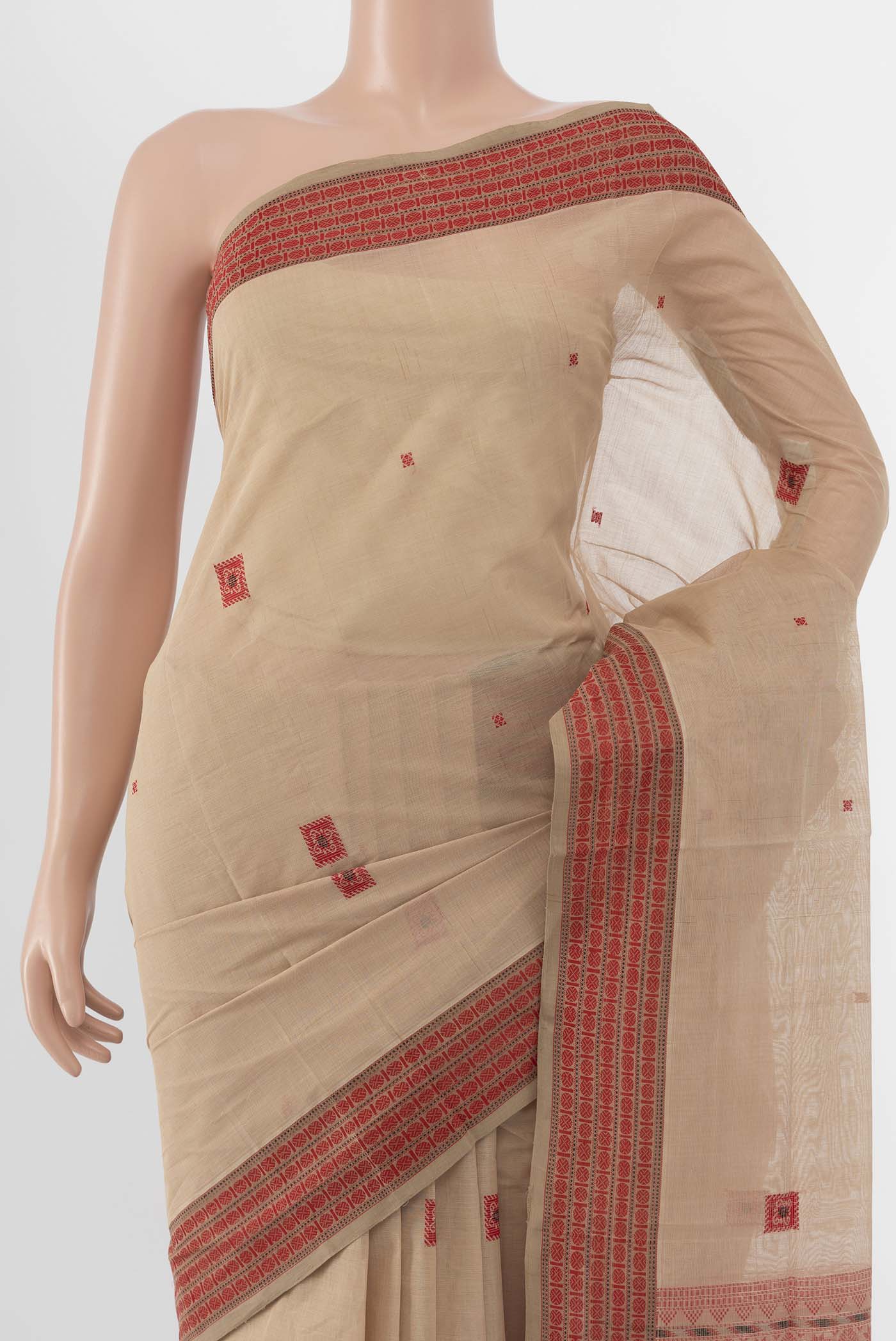 Beige Coimbatore Cotton Saree - Image 2