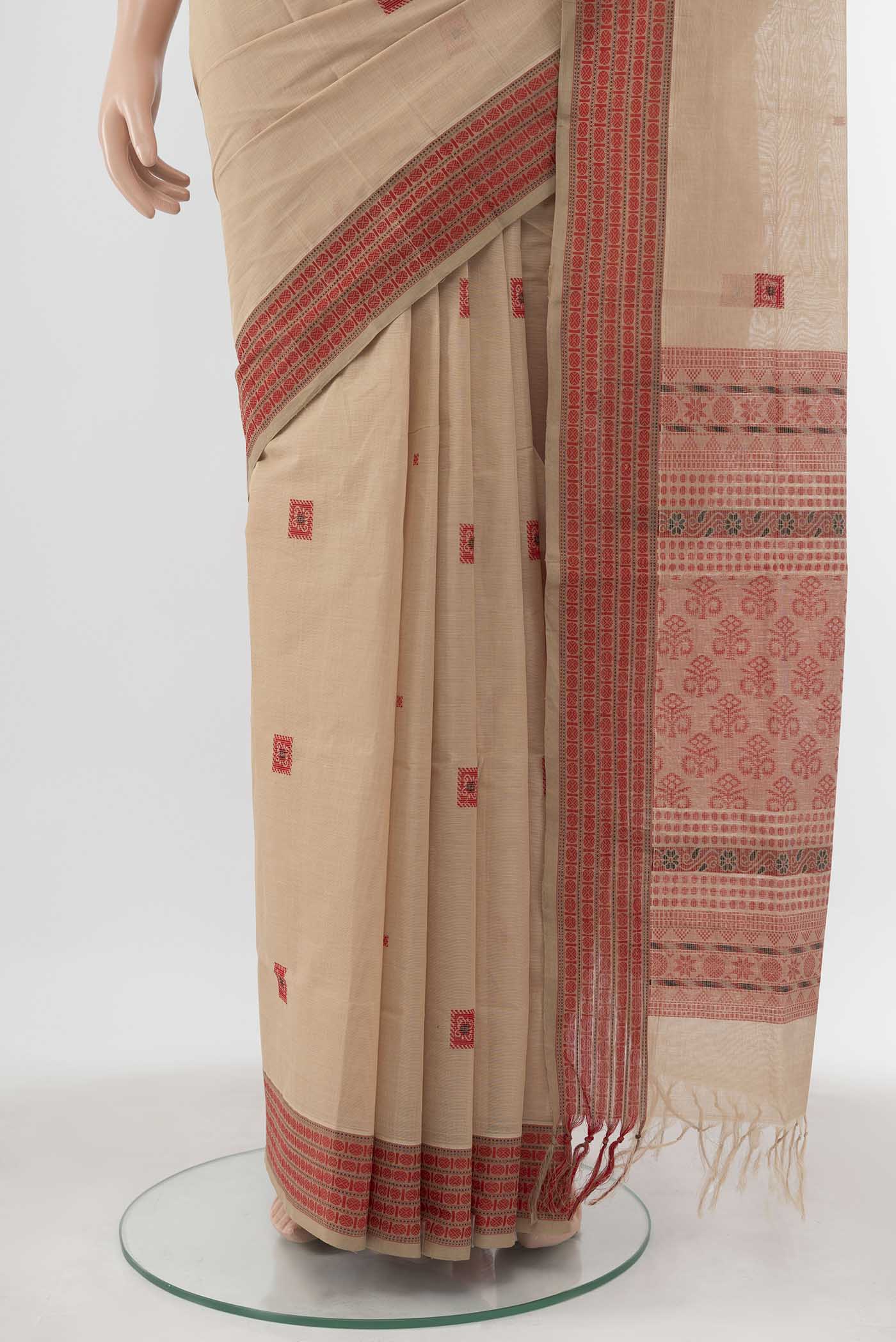 Beige Coimbatore Cotton Saree - Image 3