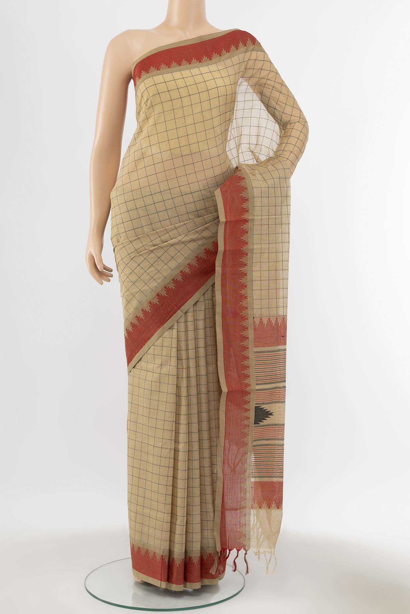 Beige Coimbatore Cotton Saree