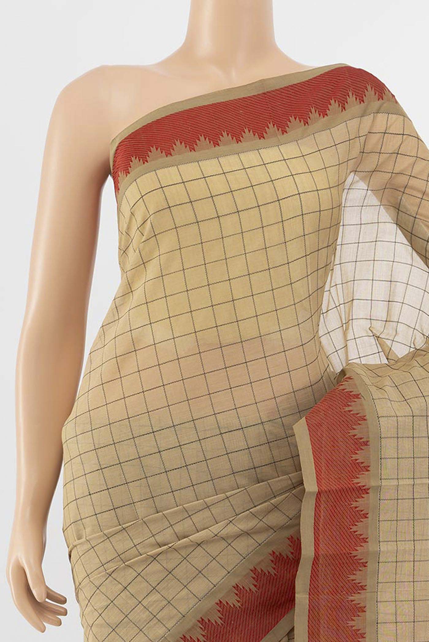 Beige Coimbatore Cotton Saree - Image 2