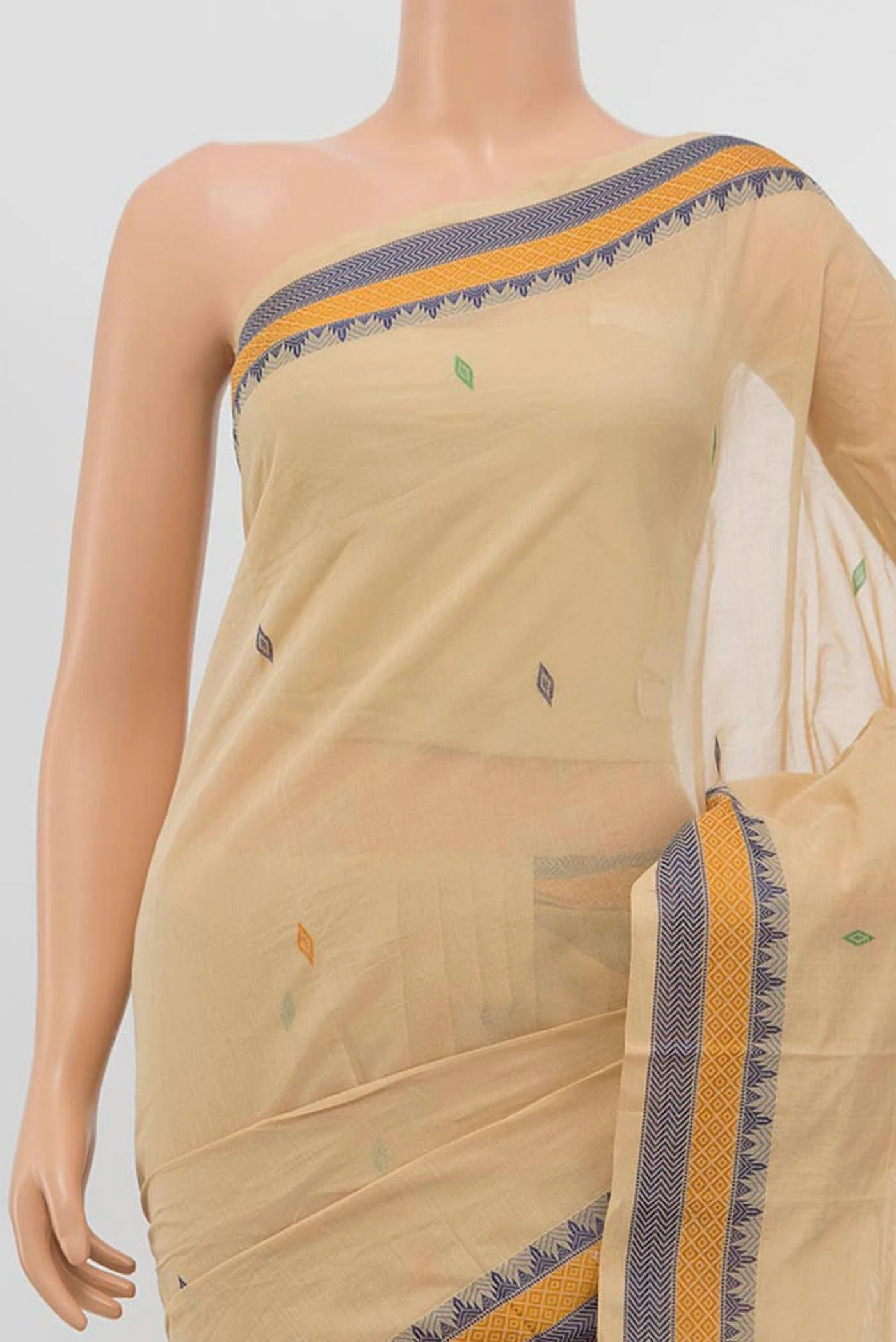 Beige Coimbatore Cotton Saree - Image 2