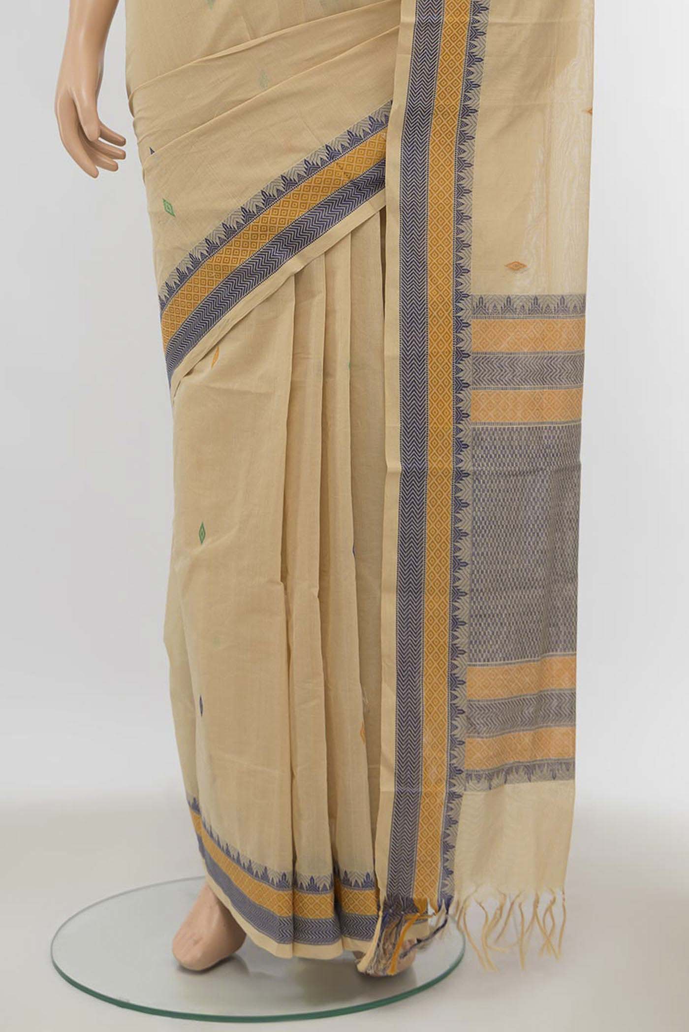 Beige Coimbatore Cotton Saree - Image 3