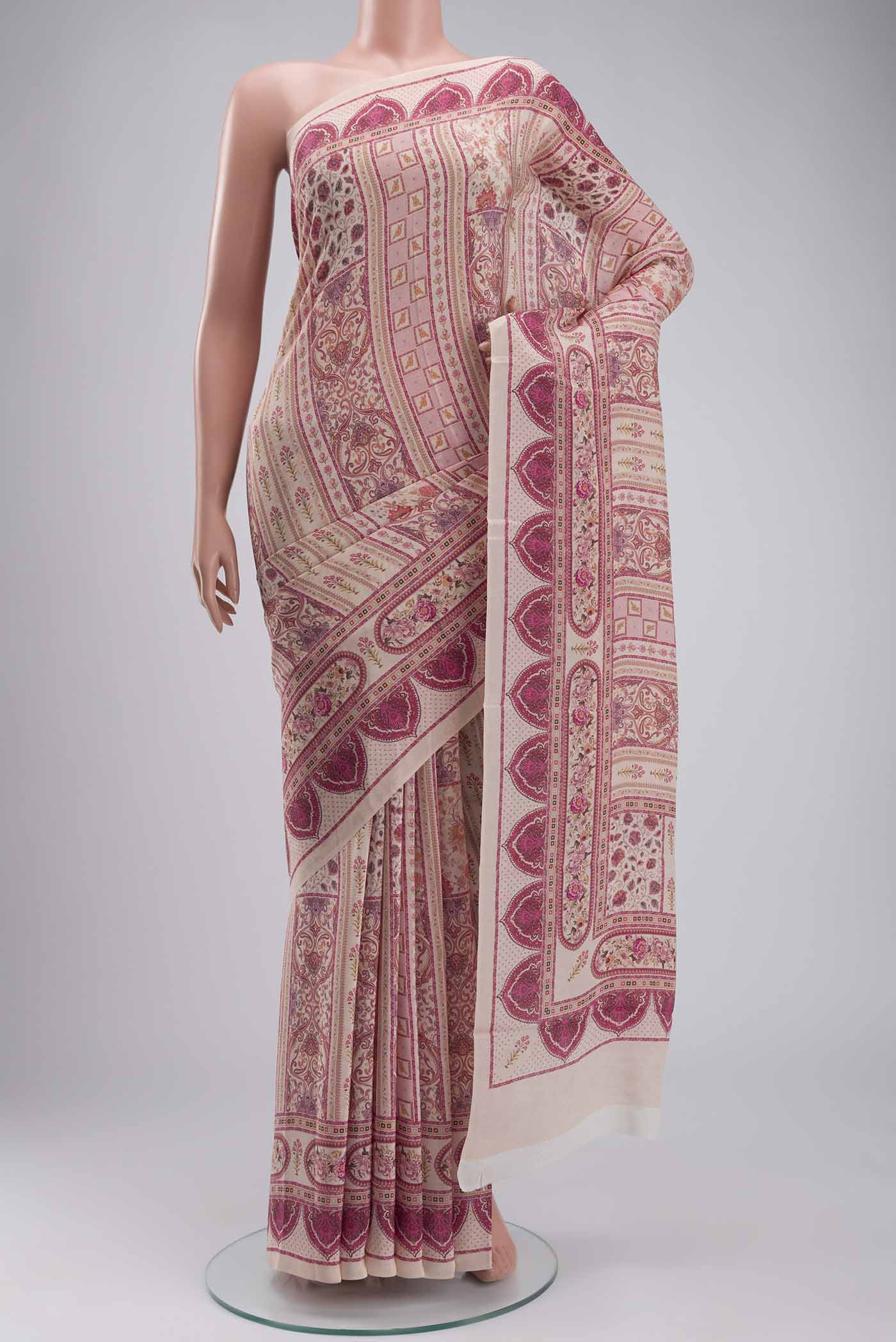 Beige Crepe Saree