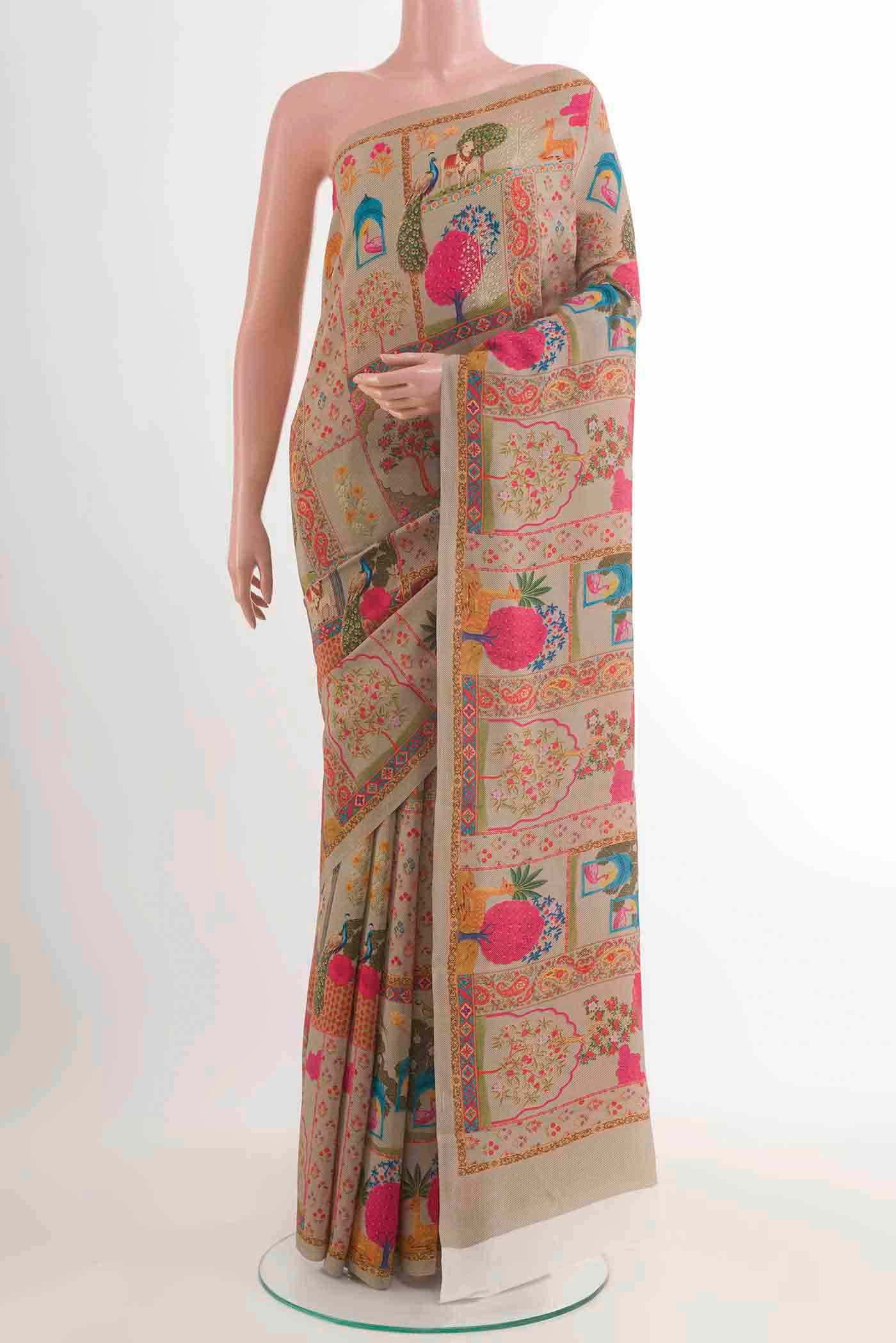 Beige Crepe Saree