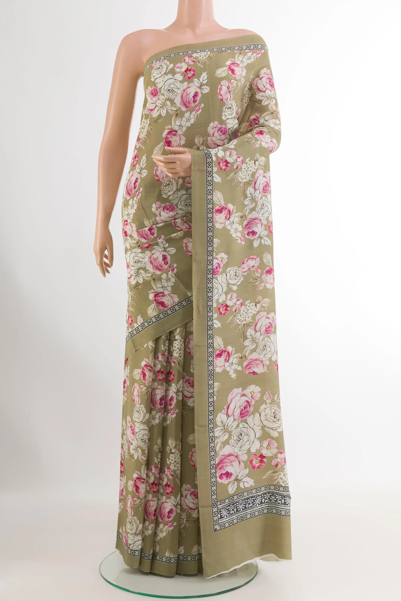 Beige Mysore Crepe Saree