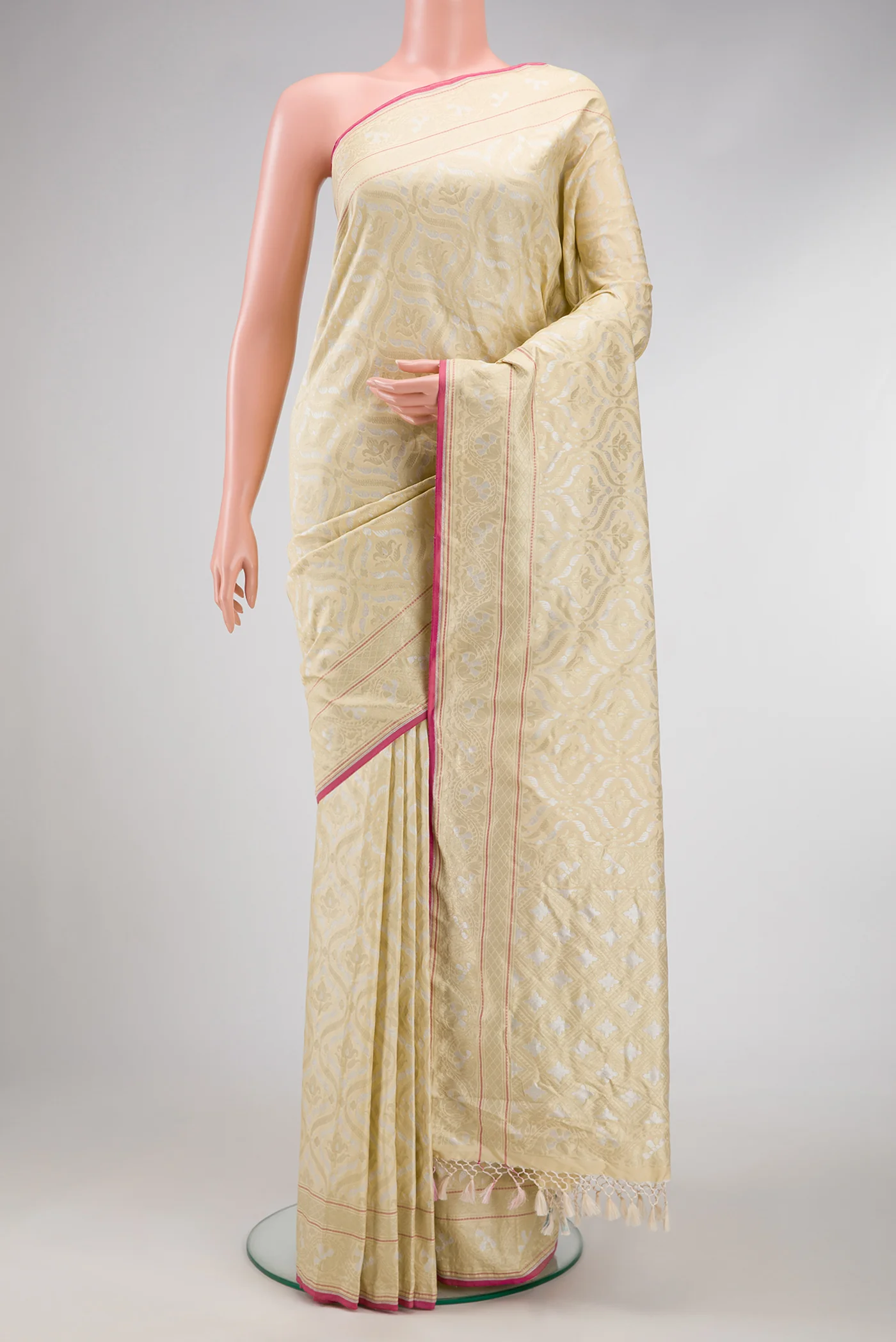 Cream Blended Banarasi Silk Saree