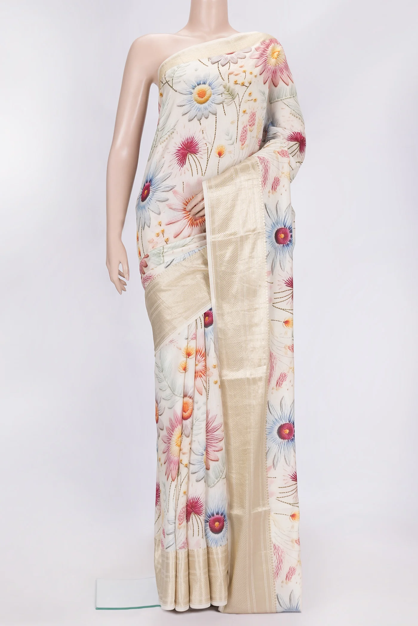 Cream Tussar Silk Saree