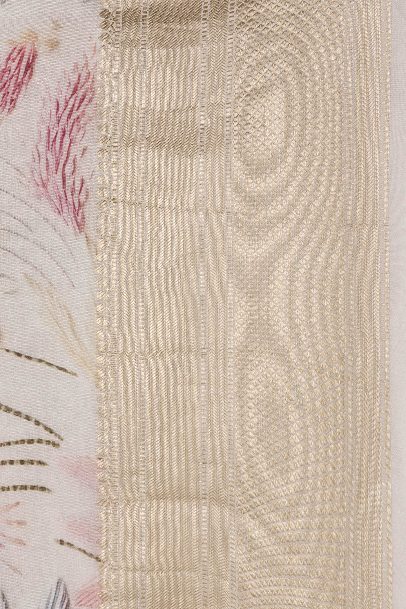 Cream Tussar Silk Saree - Image 3
