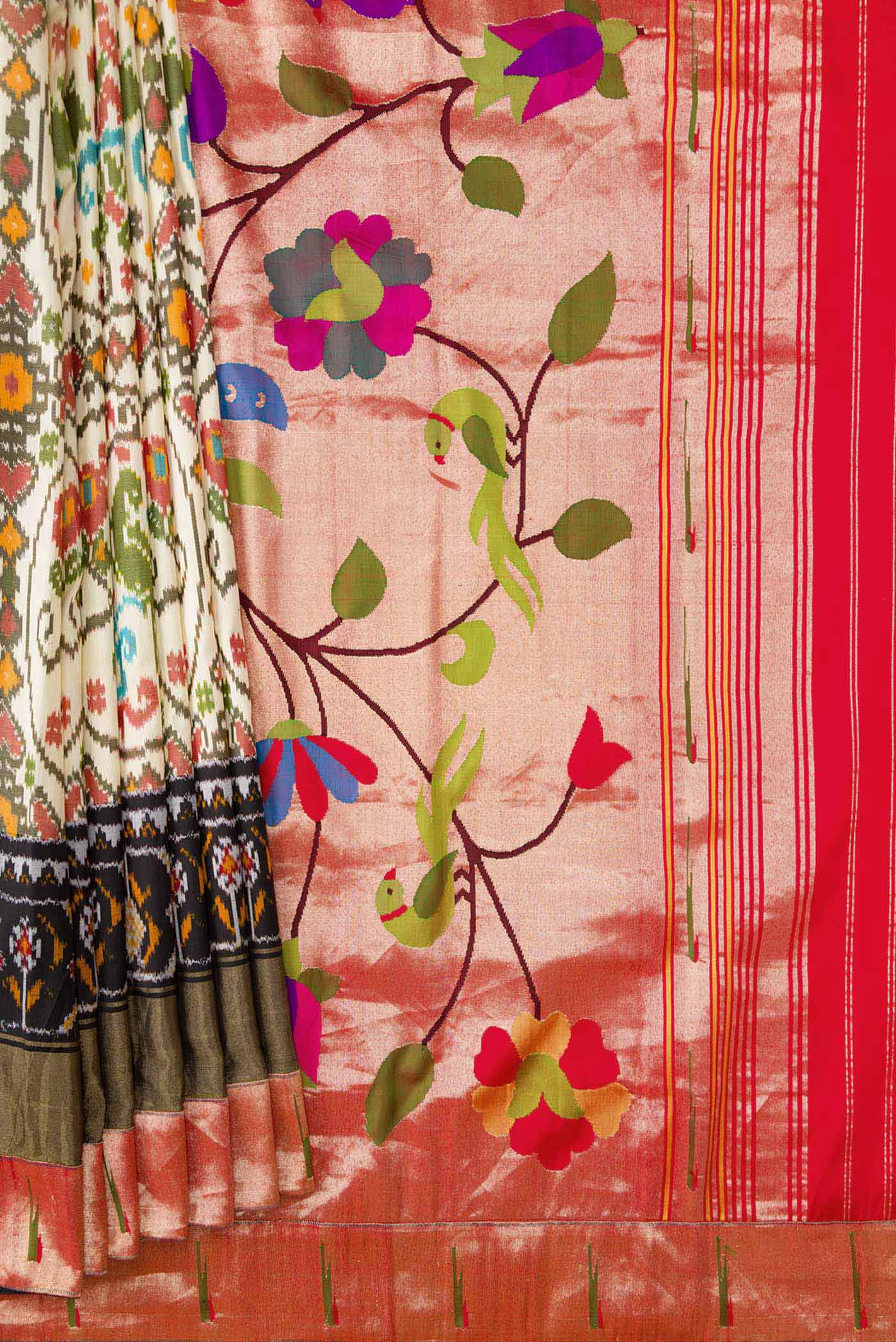 Beige Dual Tone Double Ikat Saree - Image 4