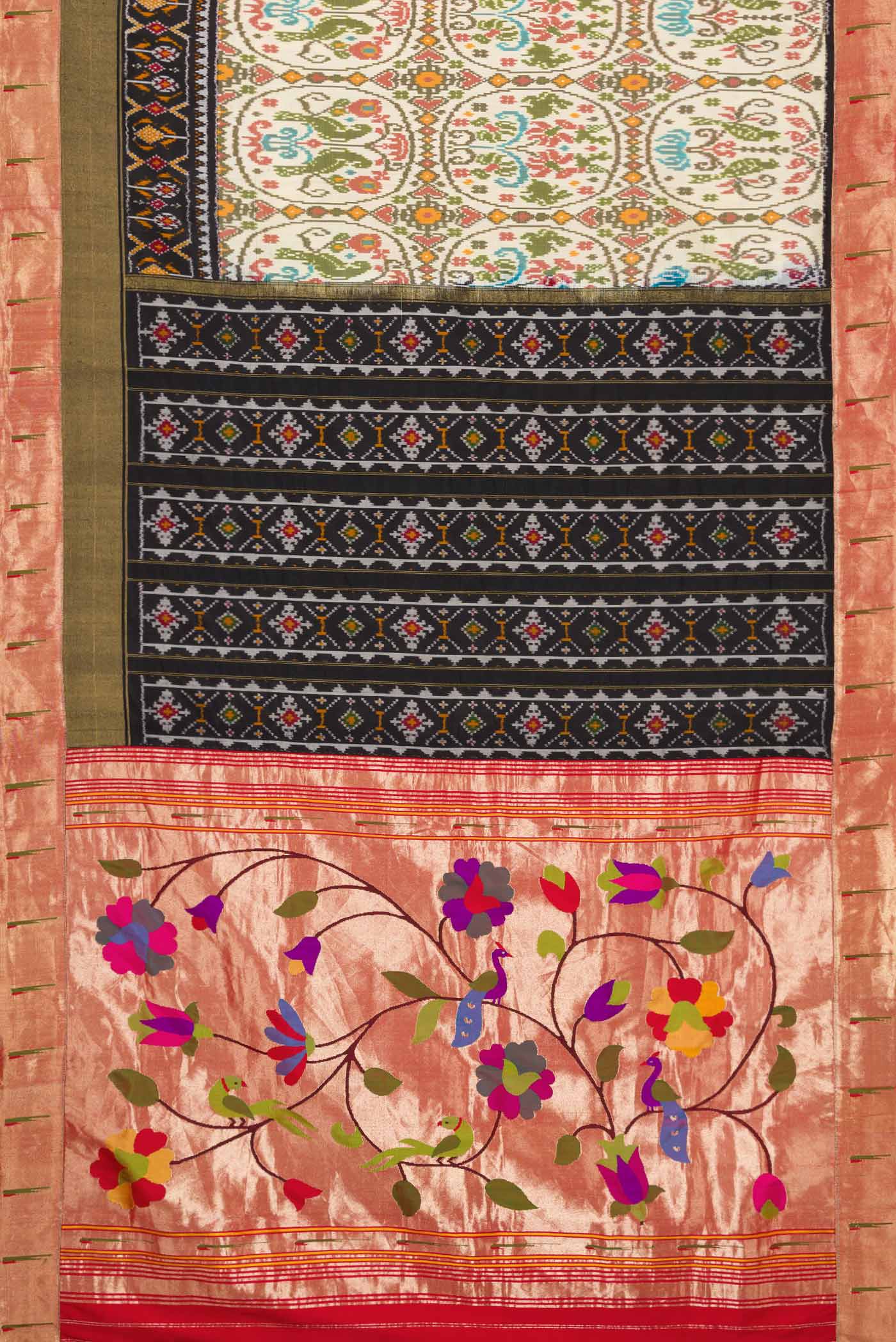 Beige Dual Tone Double Ikat Saree - Image 6