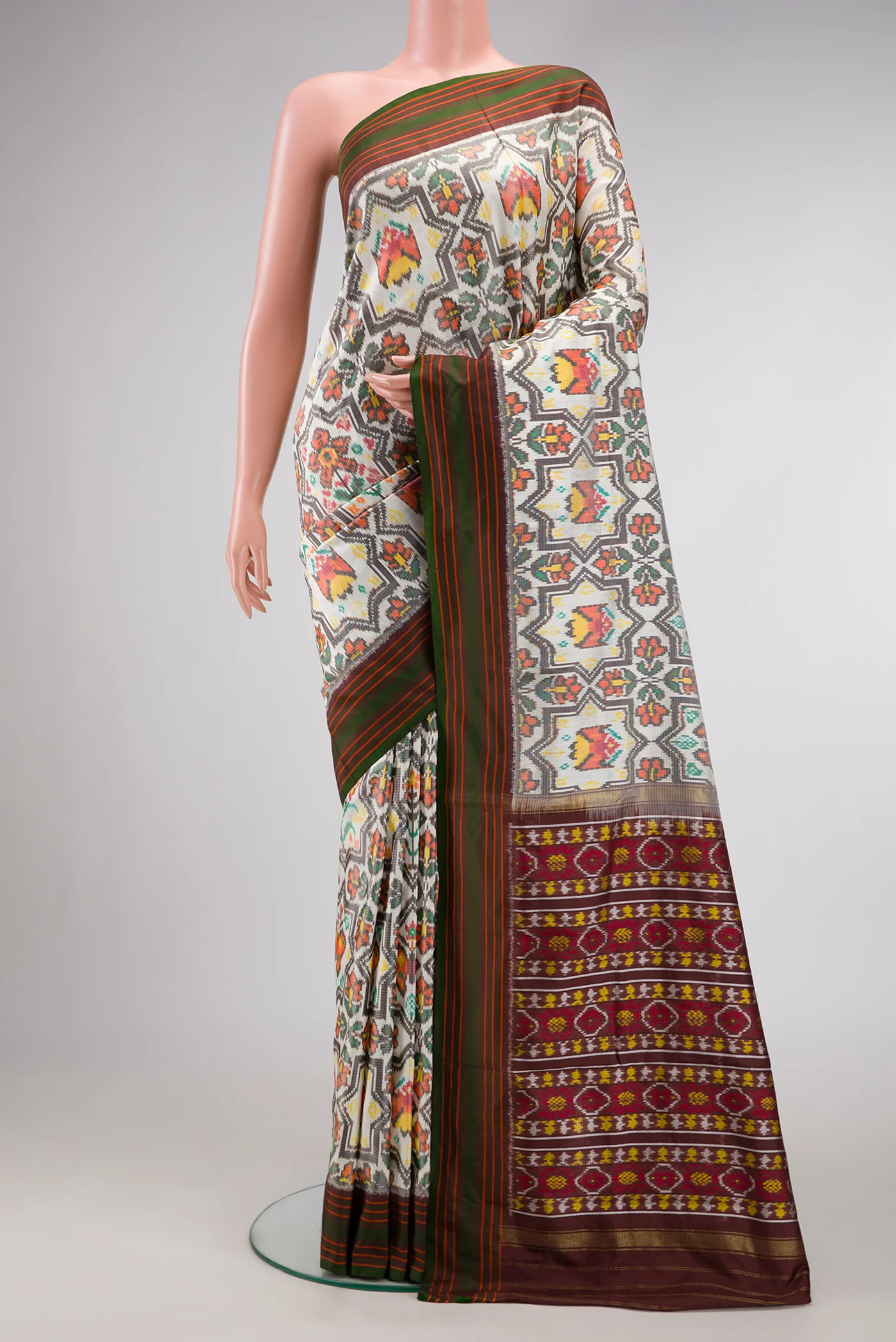 Off White Double Ikat Saree