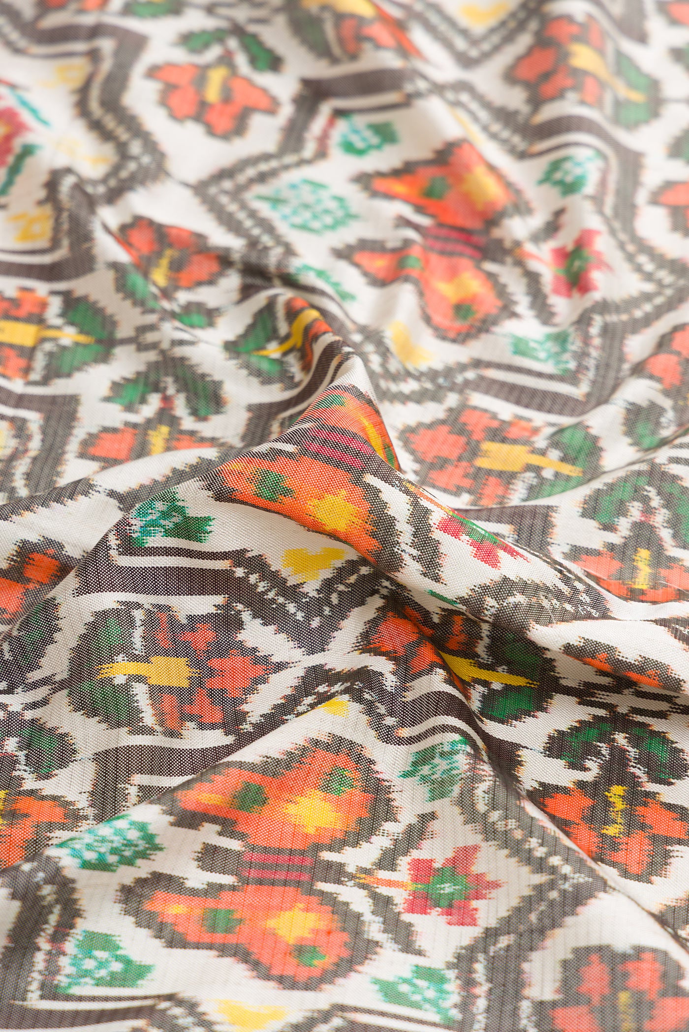 Off White Double Ikat Saree - Image 2