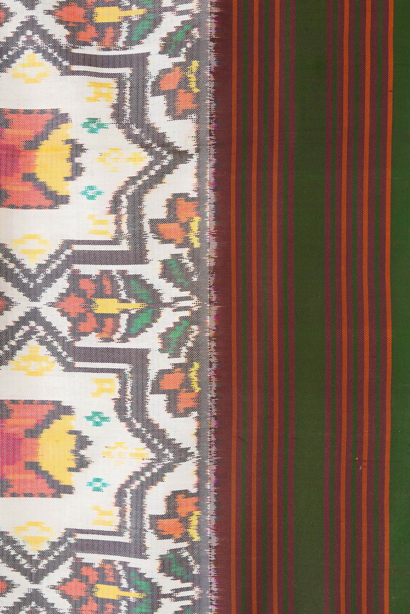 Off White Double Ikat Saree - Image 3