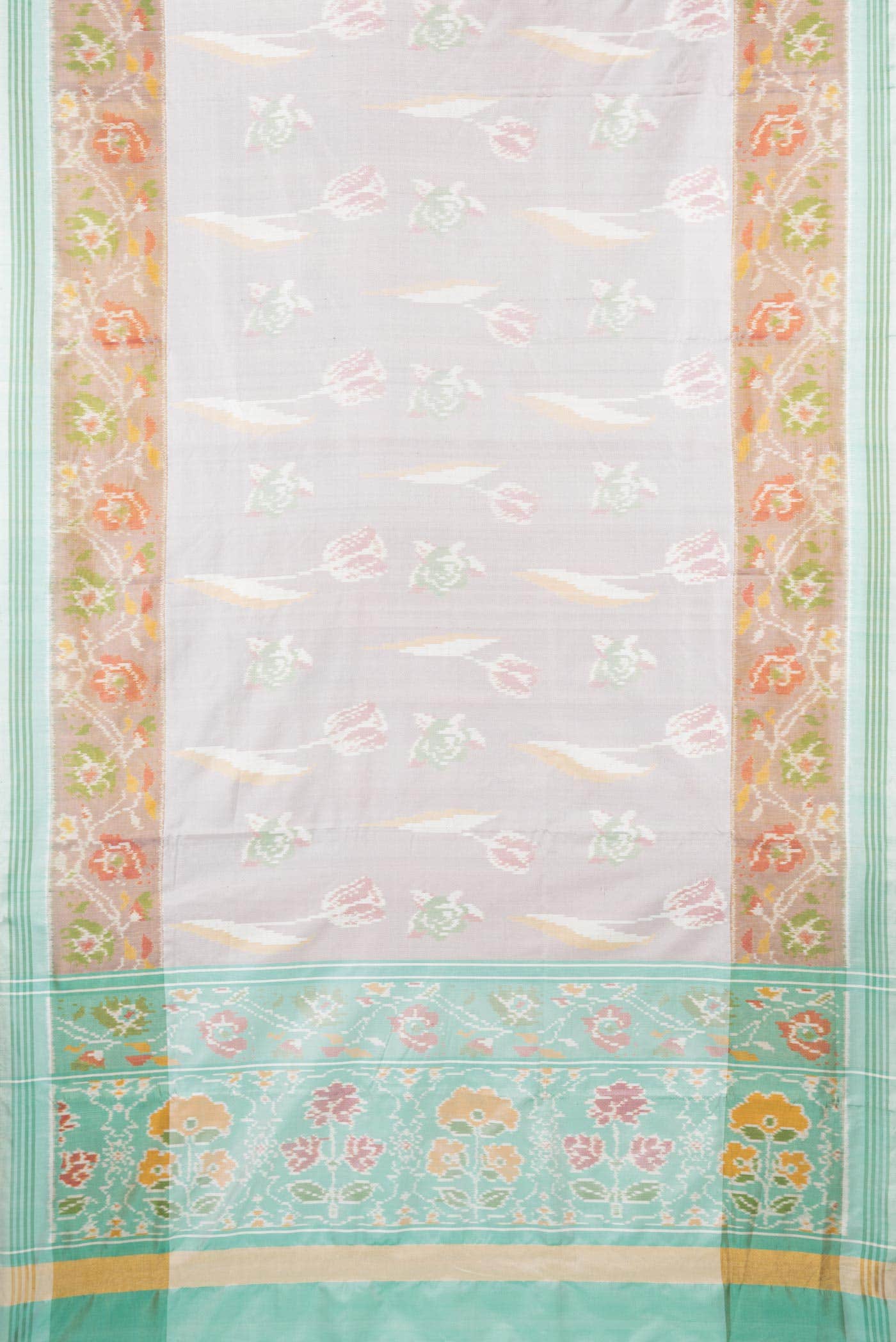 Beige Dual Tone Double Ikat Saree - Image 4
