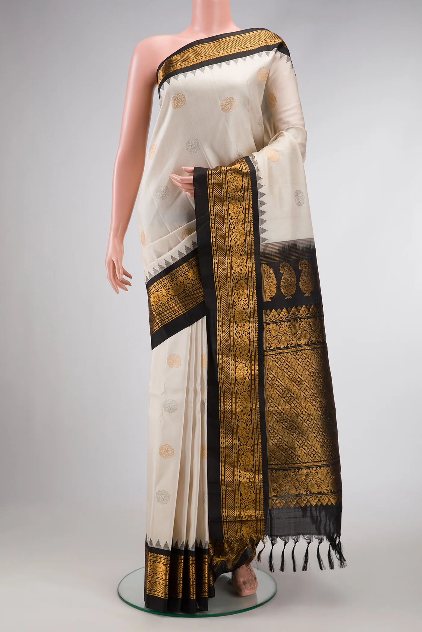 Cream Gadwal Silk Saree