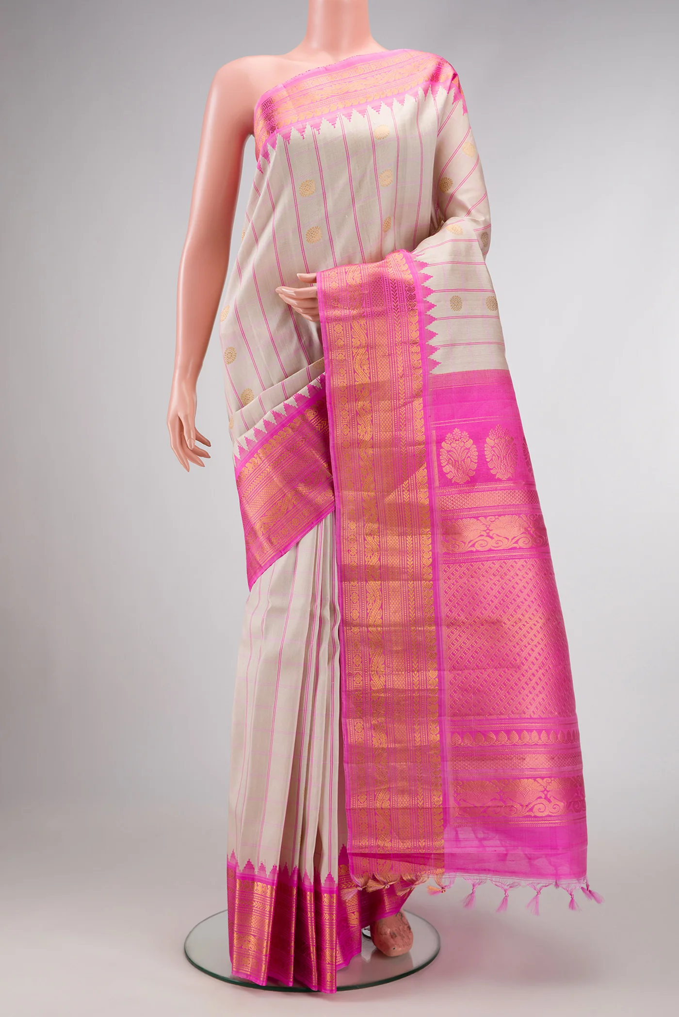 Cream Gadwal Silk Saree