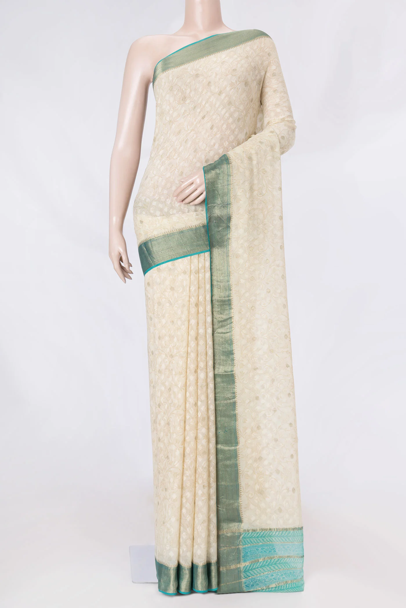 Cream Mysore Georgette Saree