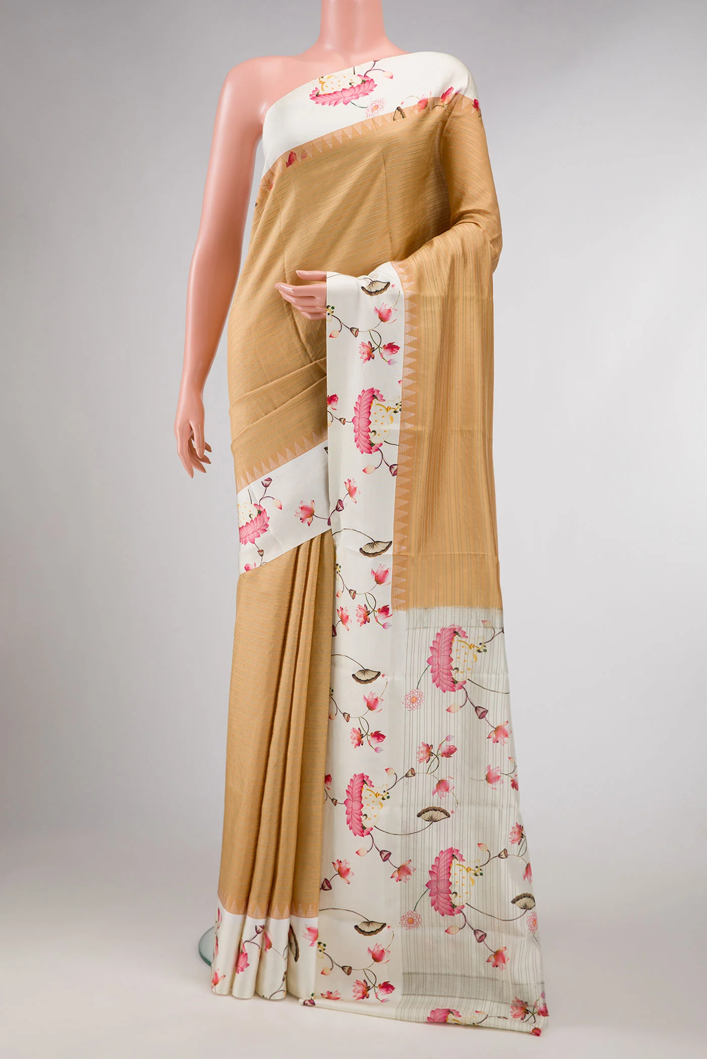 Beige Dual Tone Kanjivaram Silk Saree