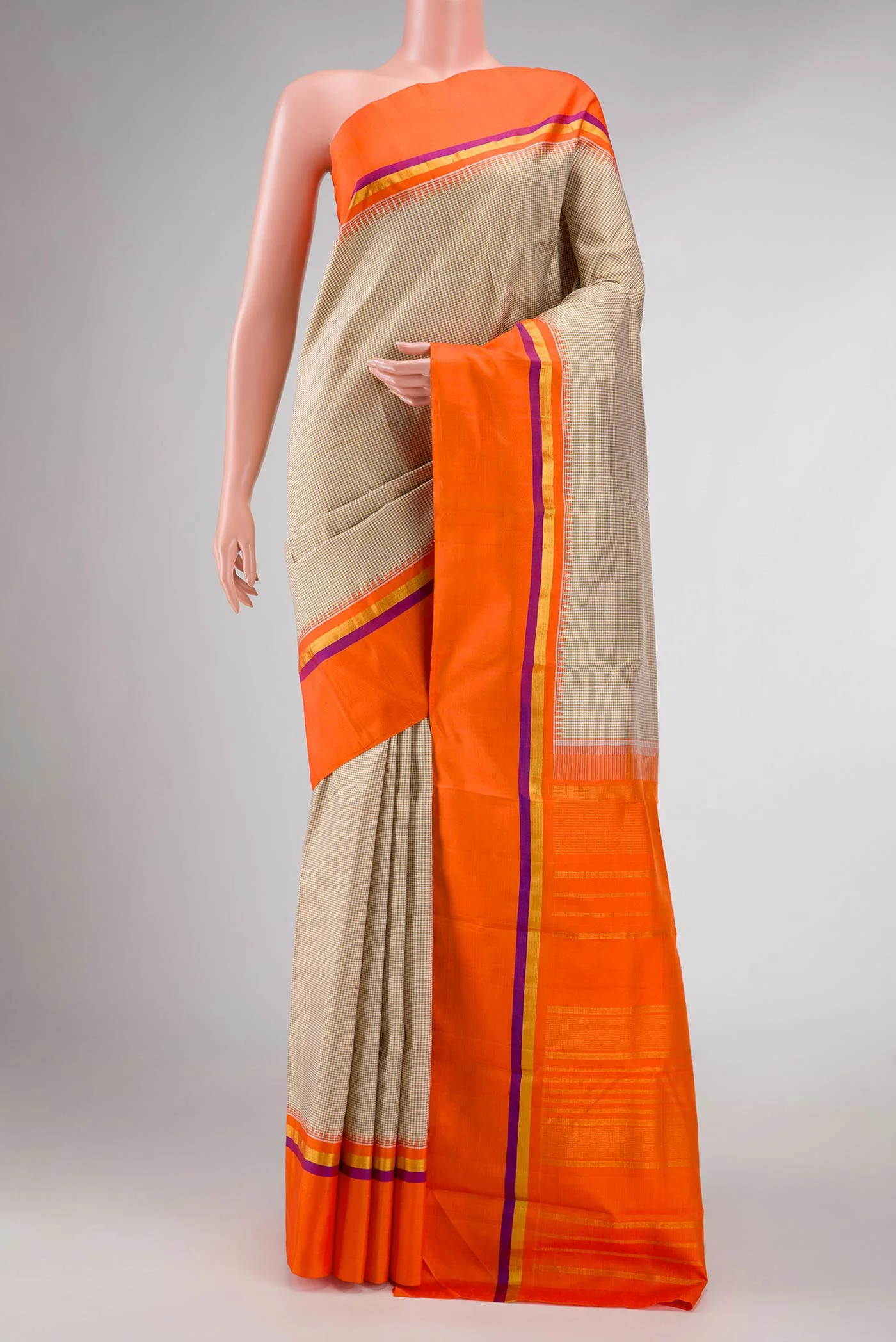 Beige Dual Tone Kanchipuram Silk Saree