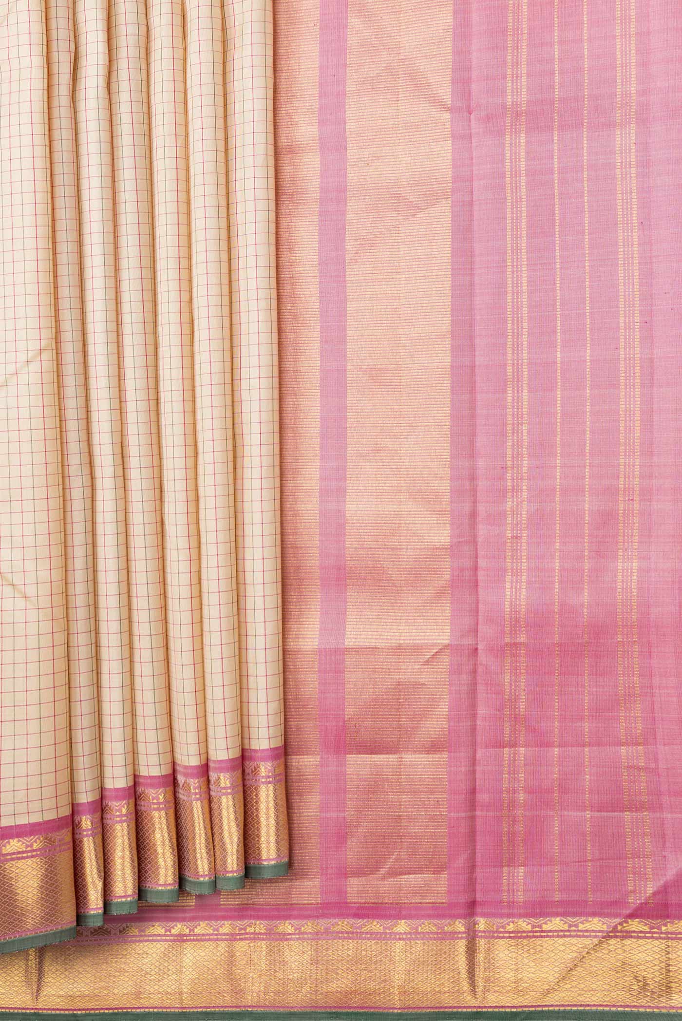 Cream Kanchipuram Silk Saree - Image 4