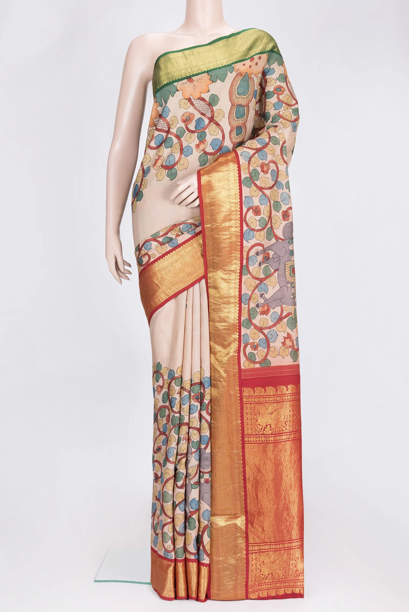 Beige Kanchipuram Silk Saree
