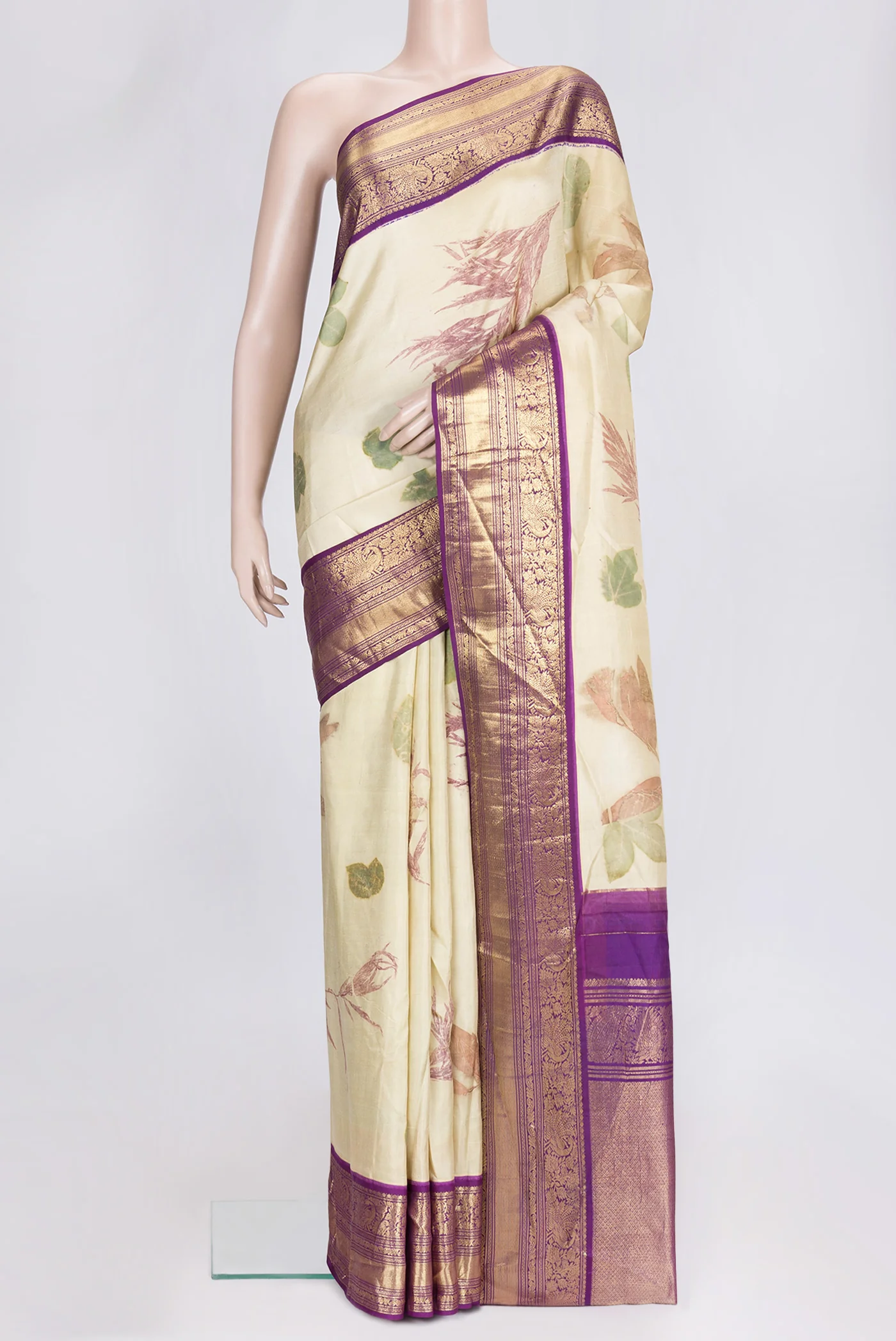 Cream Kanchipuram Silk Saree