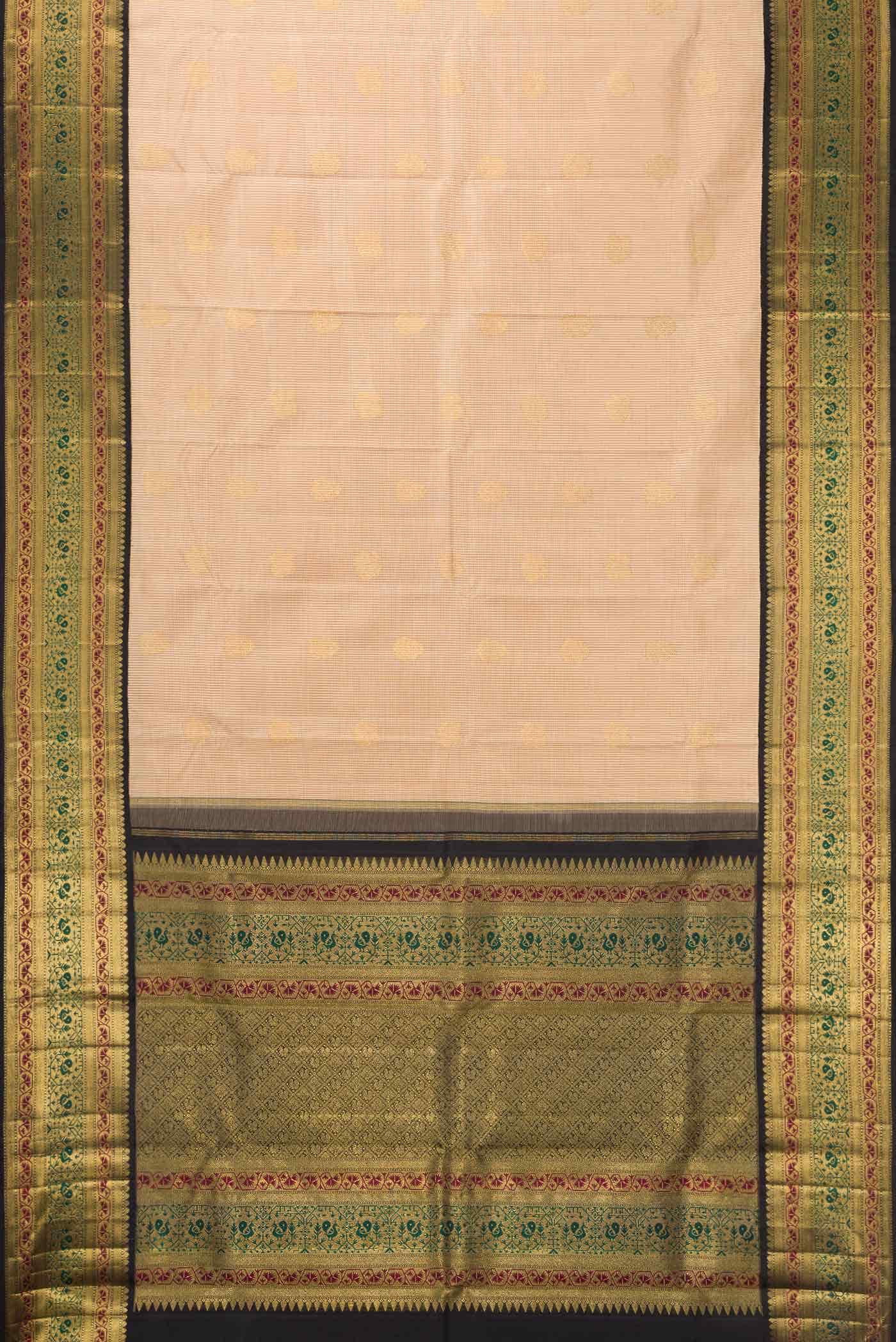 Pure Silk Pure Zari Beige Dual Tone Kanjivaram Saree - Image 4