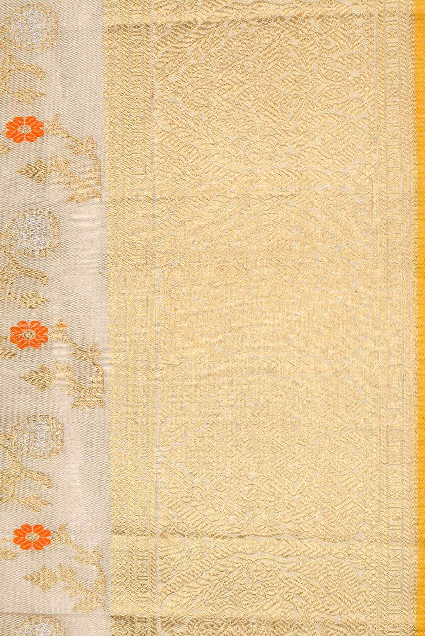 Pure Silk Pure Zari Beige Dual Tone Kanjivaram Tissue Saree - Image 6