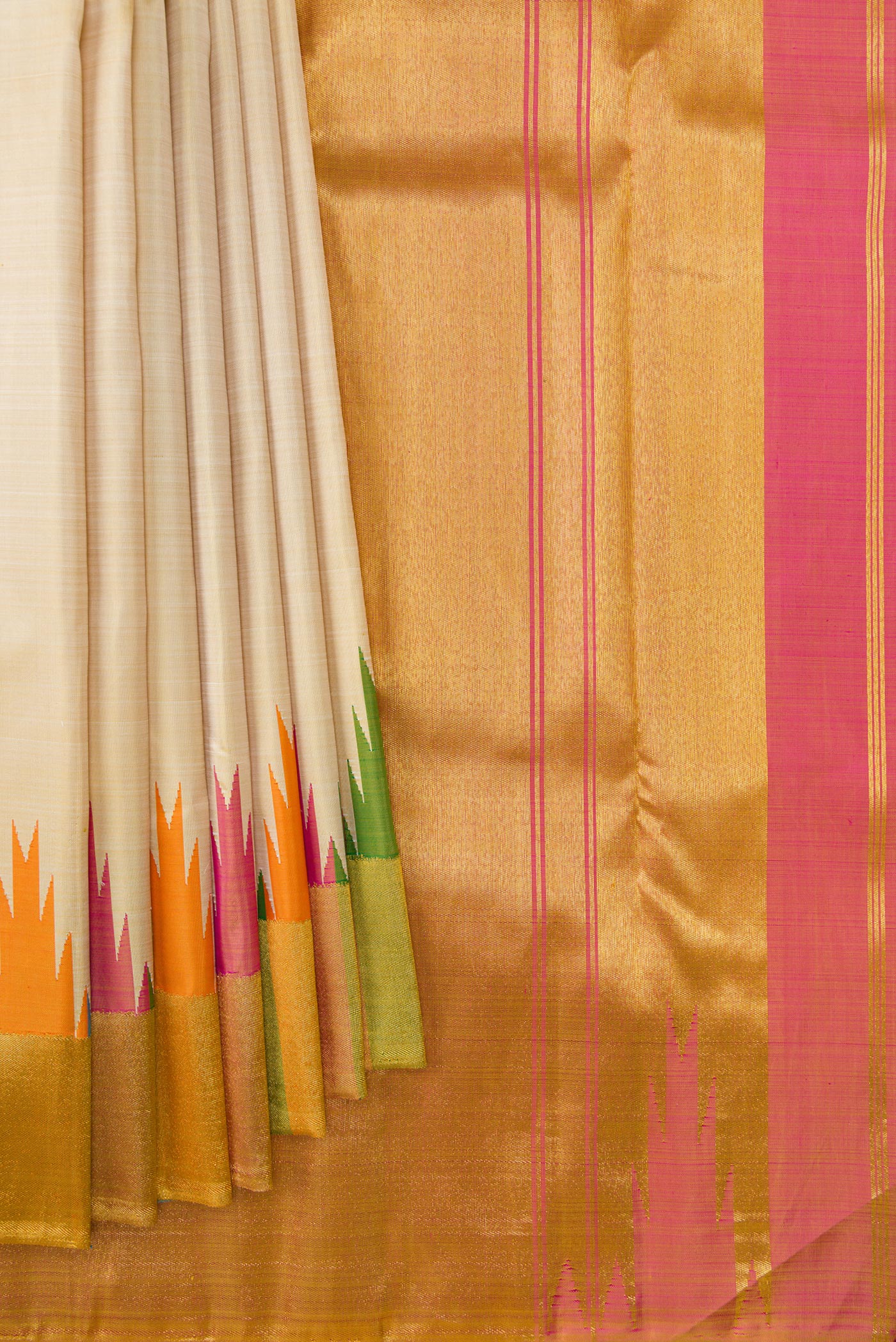 Beige Kanjivaram Silk Saree - Image 4