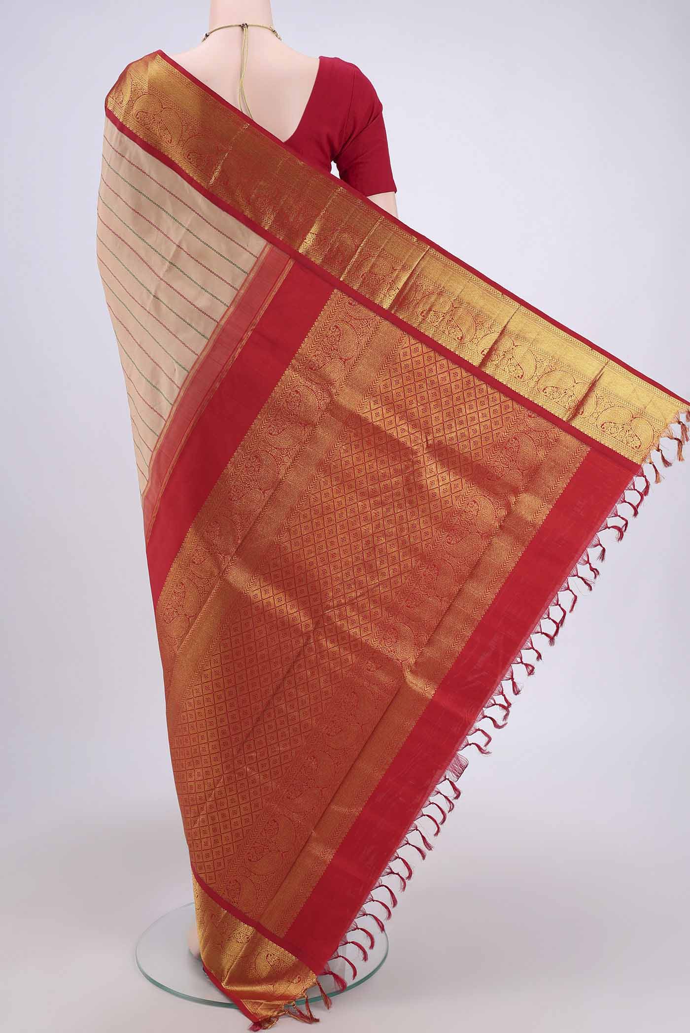 Sandal Kanjivaram Silk Saree - Image 3