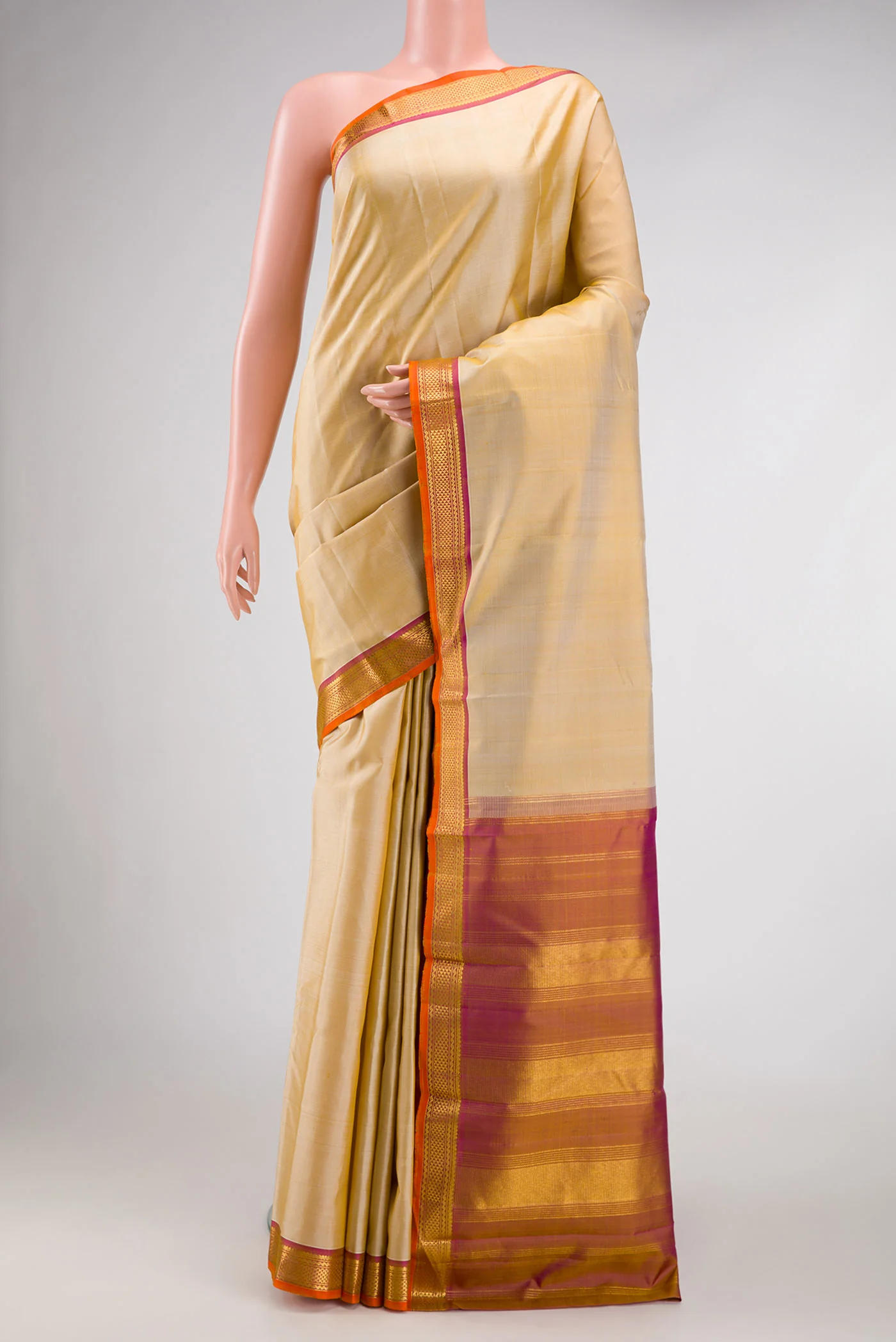 Beige with Yellow Color Kanjivaram Silk Saree